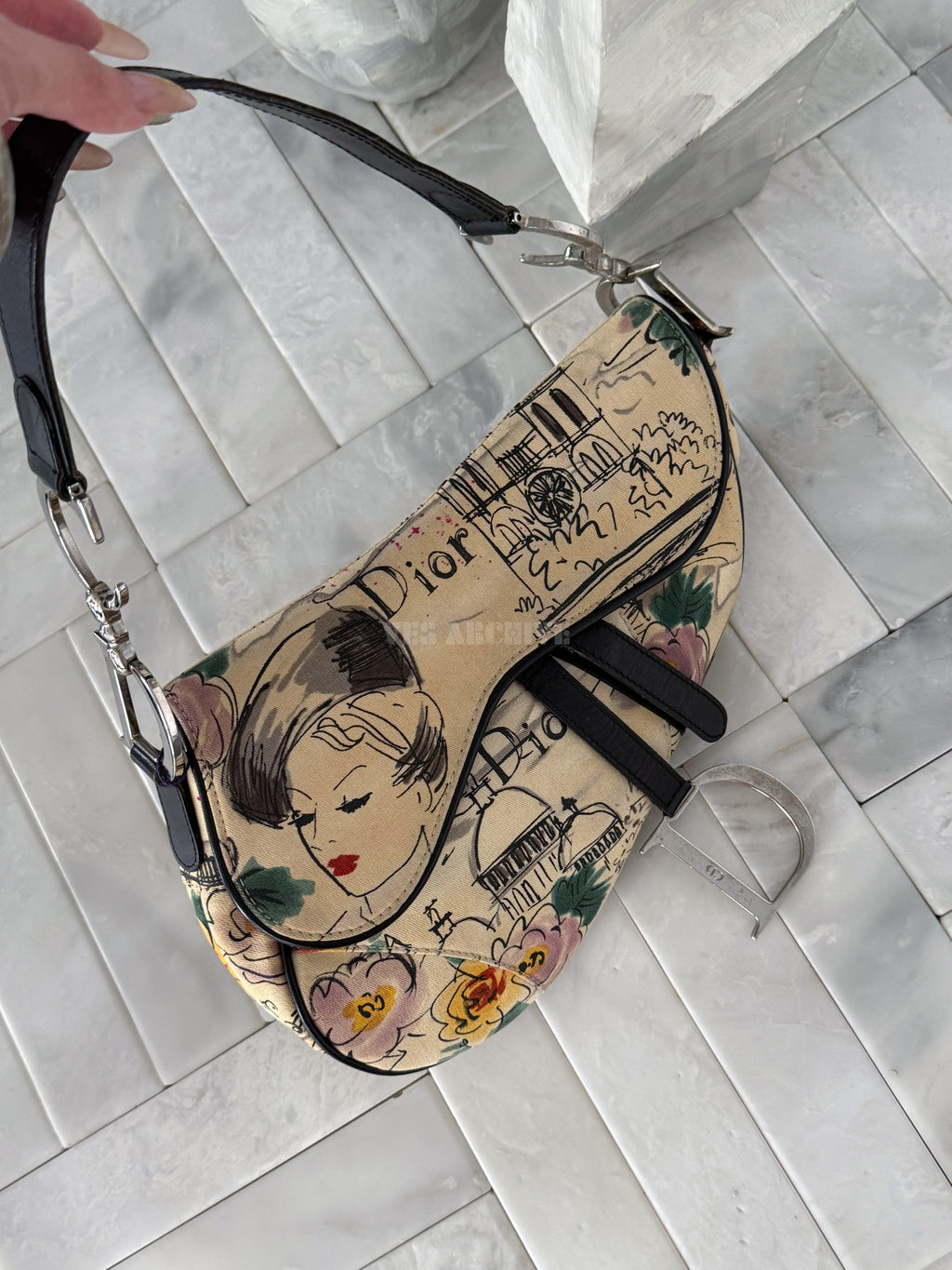 Dior Saddle Bag Limited Edition 1950s Paris Sketch Vintage