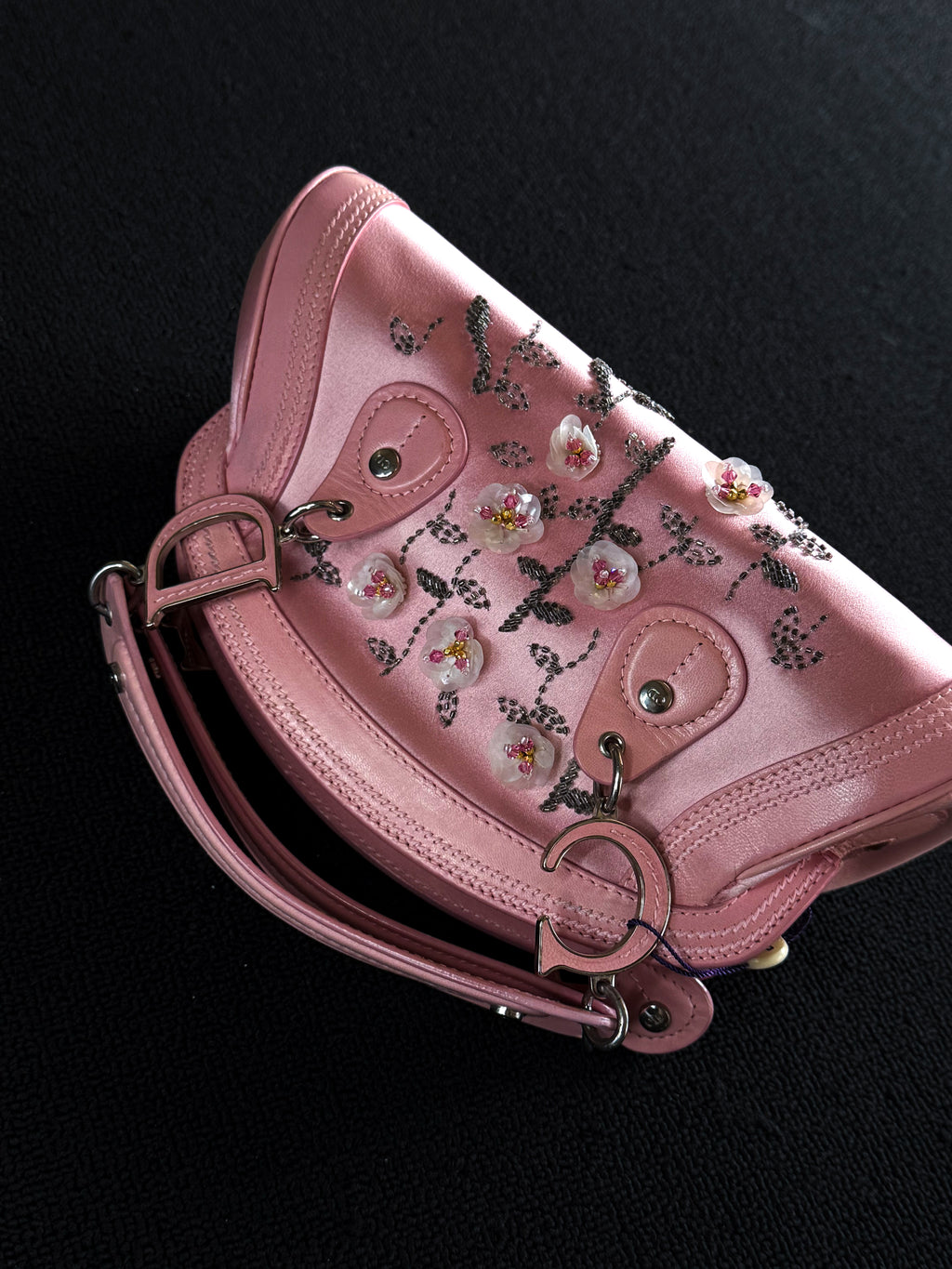 Dior Limited edition pink mother-of-pearl crystal floral Detective bag.