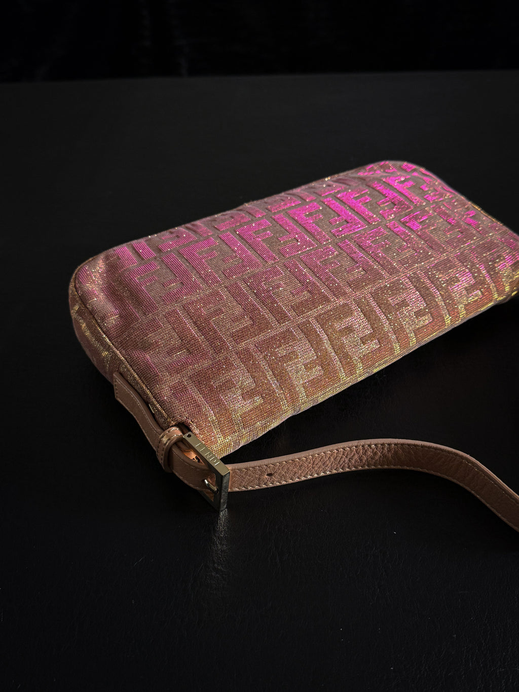 Fendi Pink and Gold Metallic Lurex Ombre Zucca Baguette