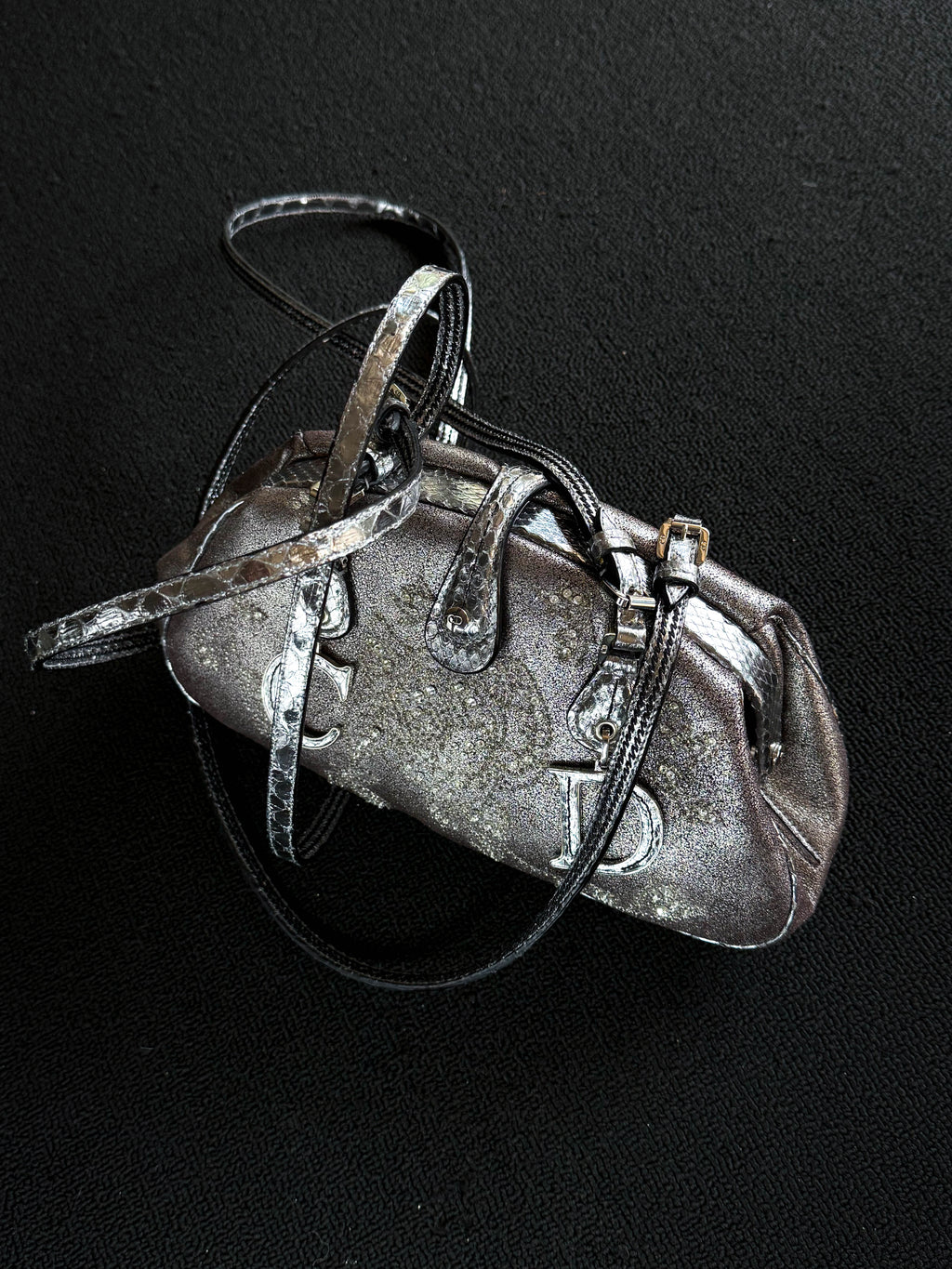 Dior silver snakeskin Limited edition  Detective clasp bag