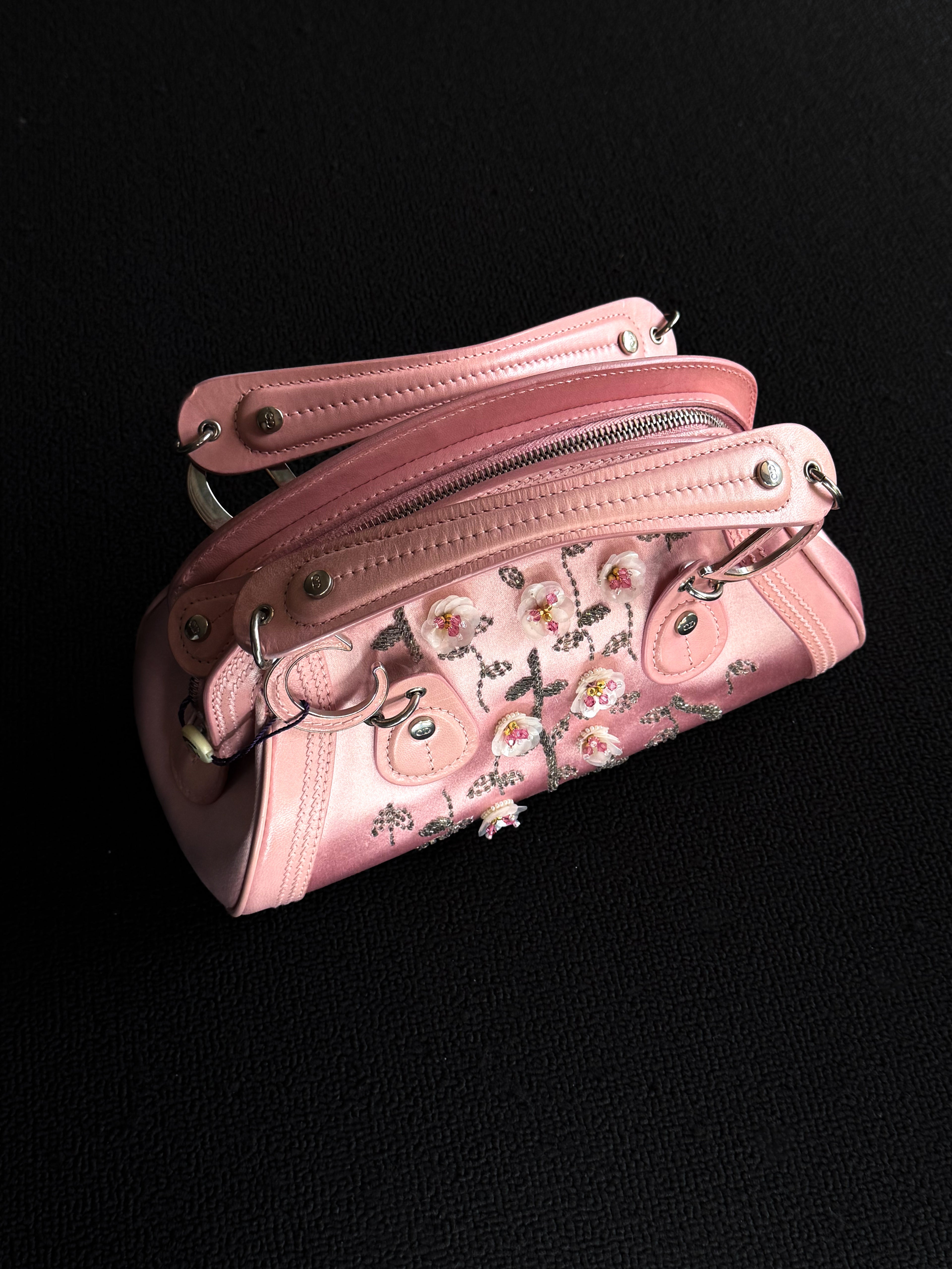 Dior Limited edition pink mother-of-pearl crystal floral Detective bag.