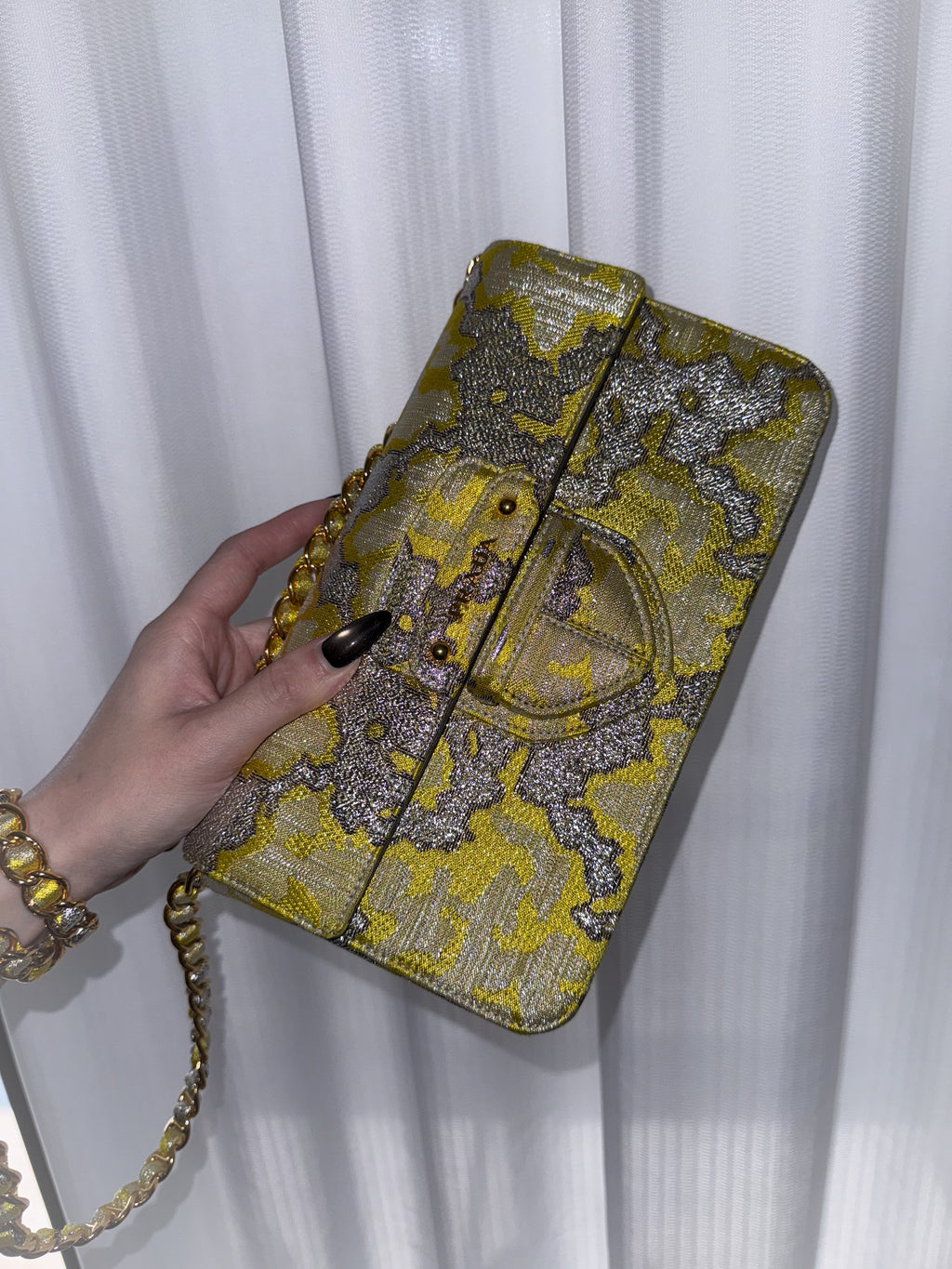 Prada gold-thread embroidered brocade satin shoulder bag