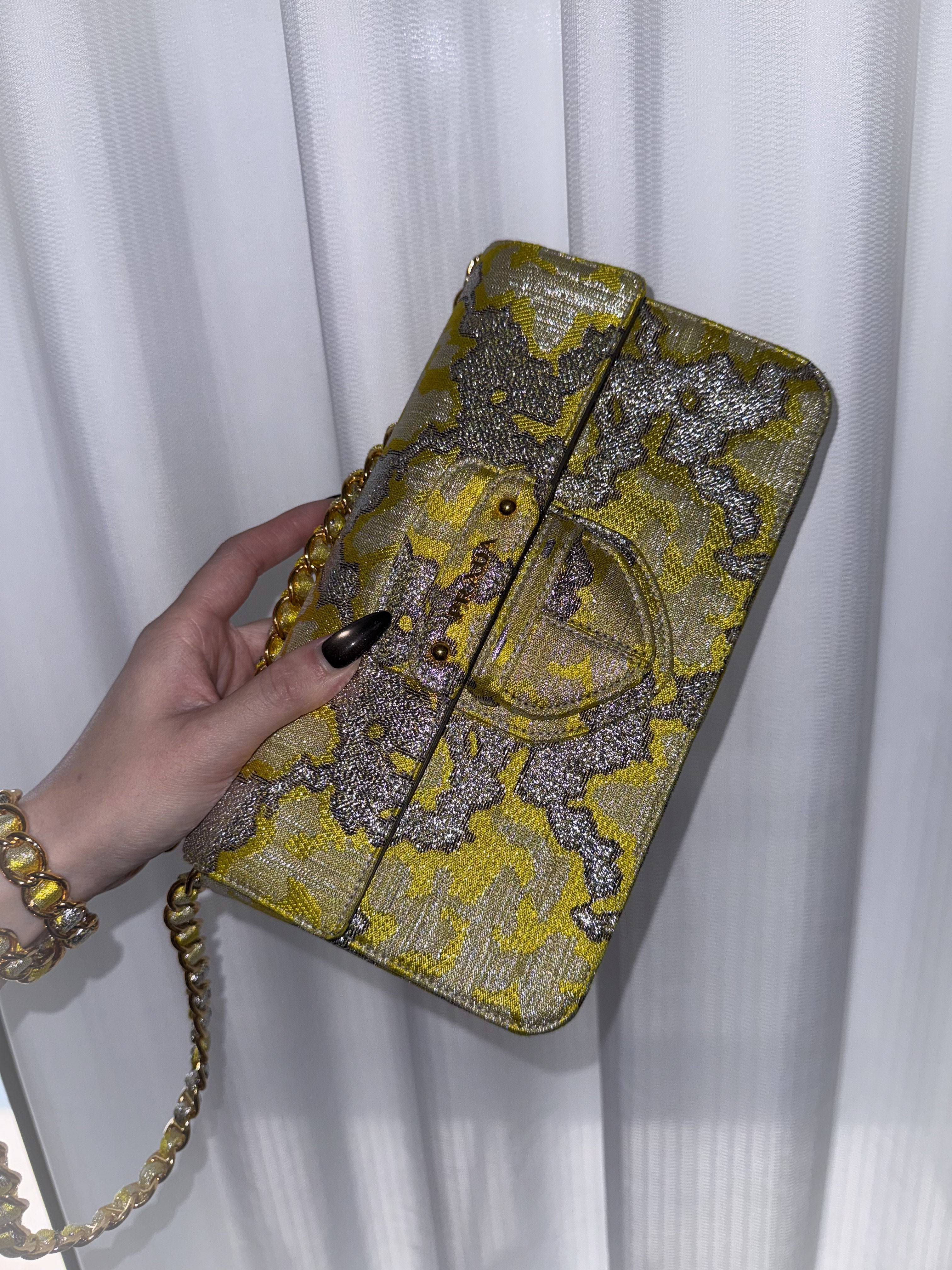 Prada gold-thread embroidered brocade satin shoulder bag