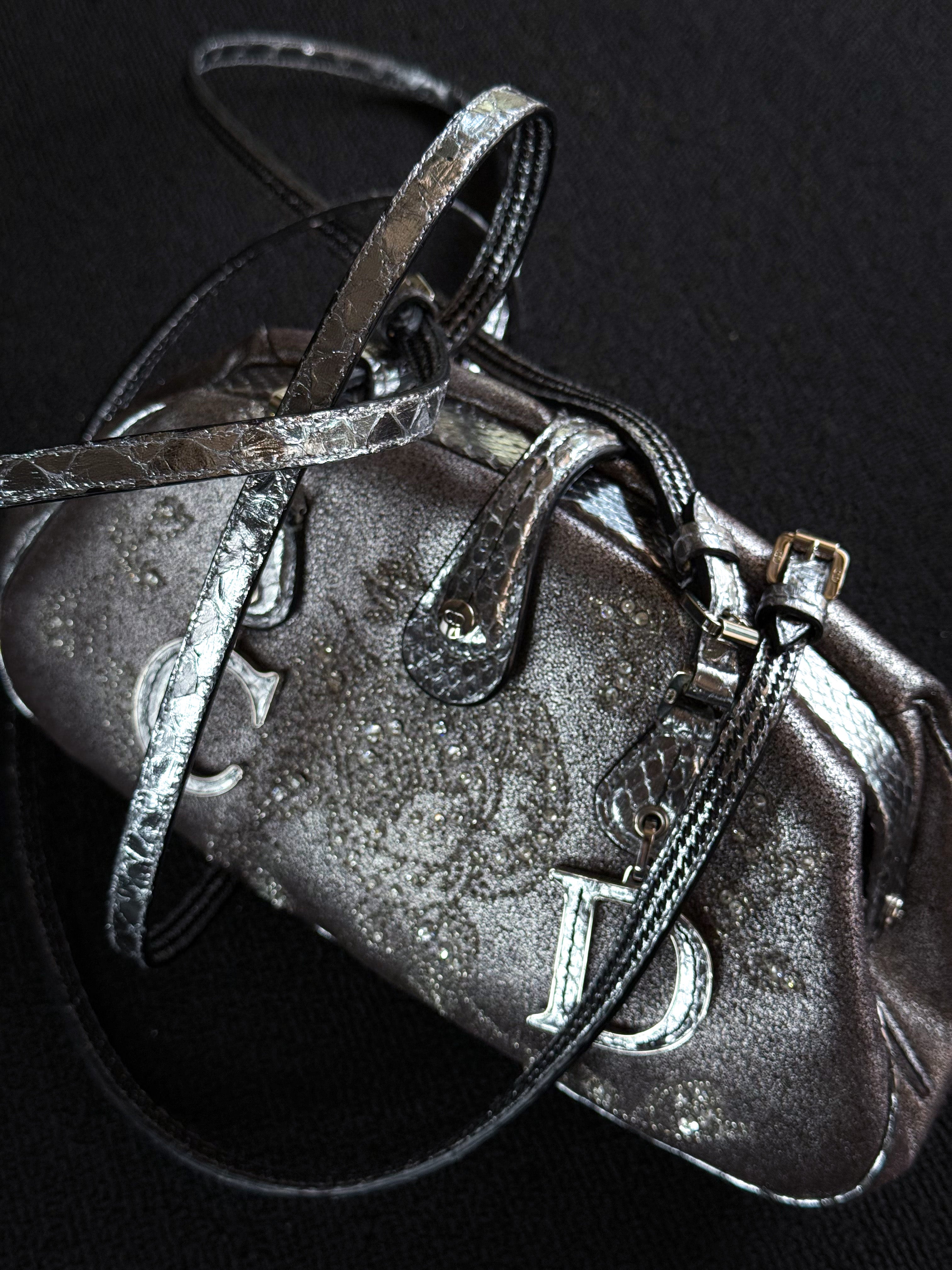 Dior silver snakeskin Limited edition  Detective clasp bag