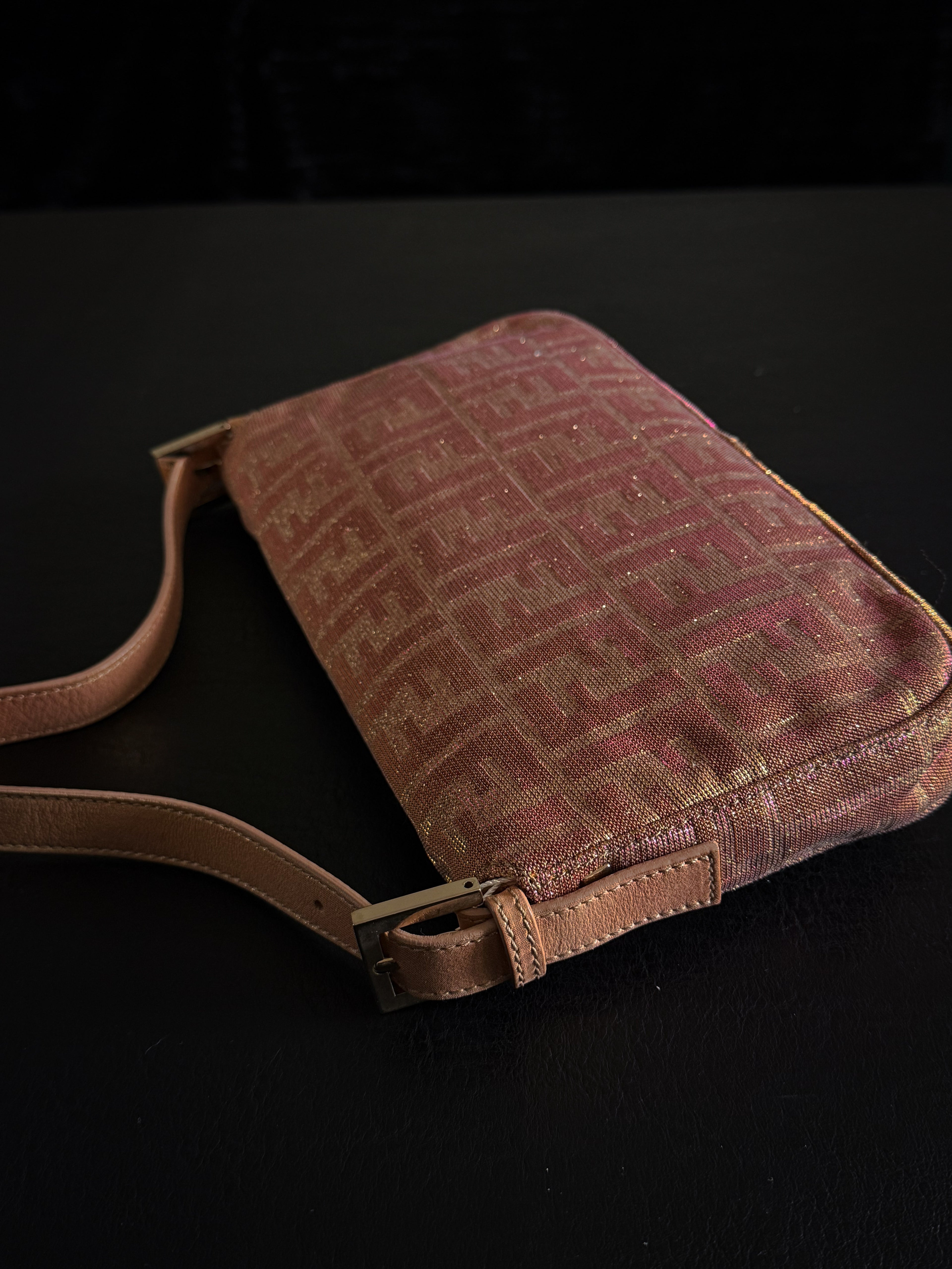 Fendi Pink and Gold Metallic Lurex Ombre Zucca Baguette