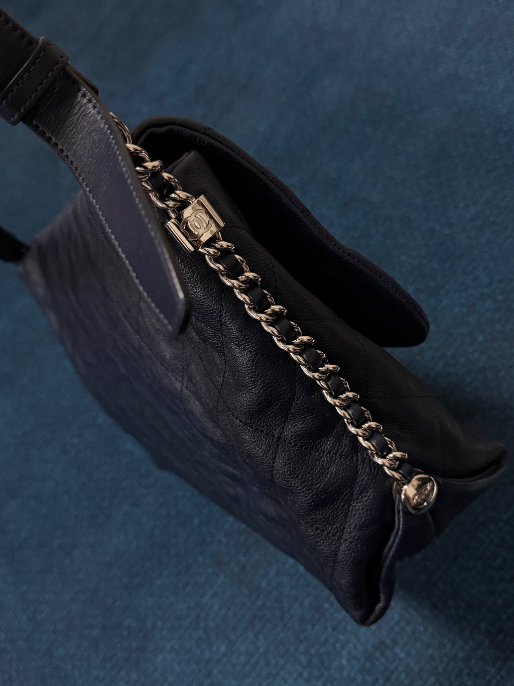 Chanel Navy Quilted Leather Relax CC Shoulder Bag