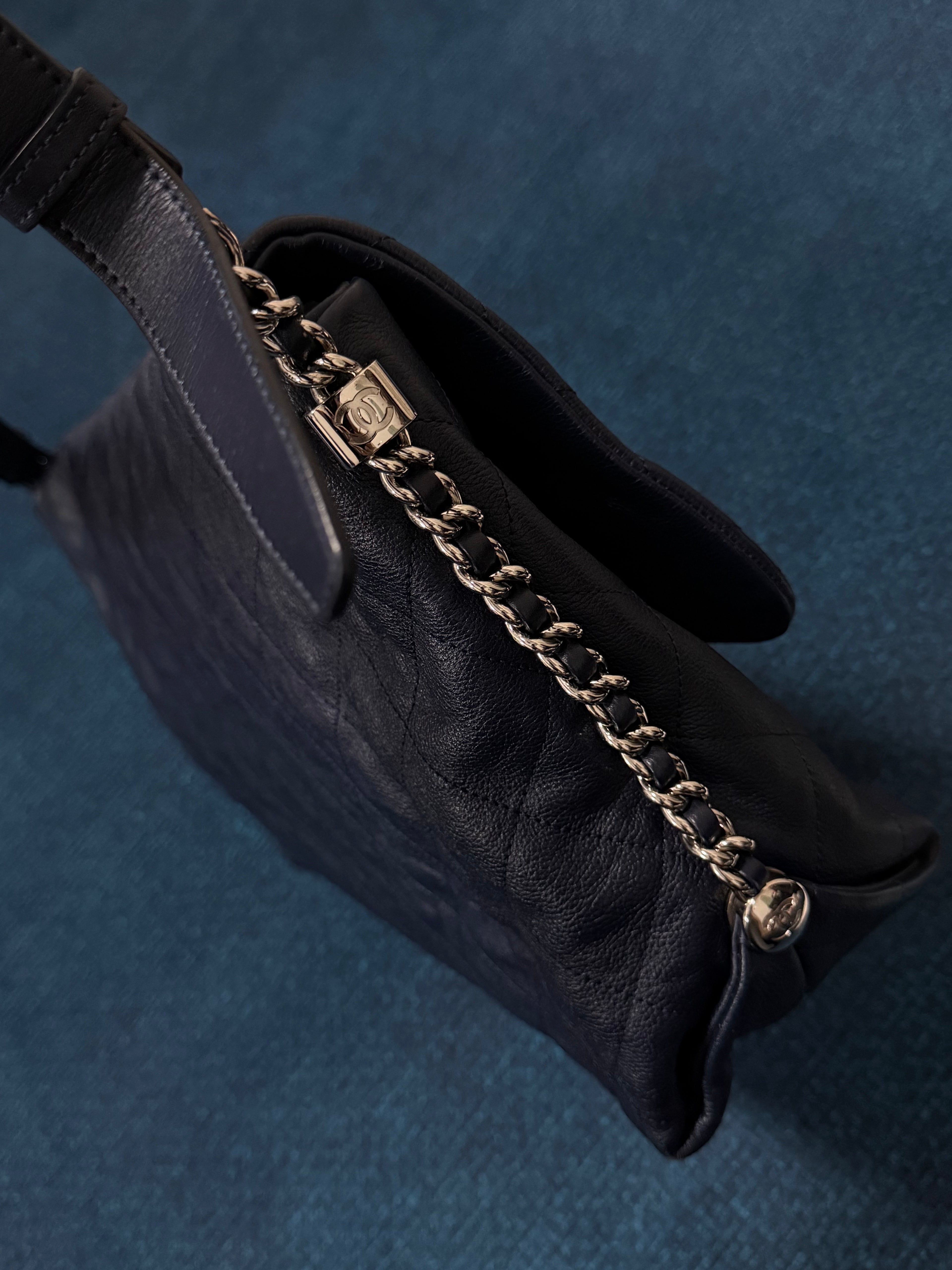 Chanel Navy Quilted Leather Relax CC Shoulder Bag