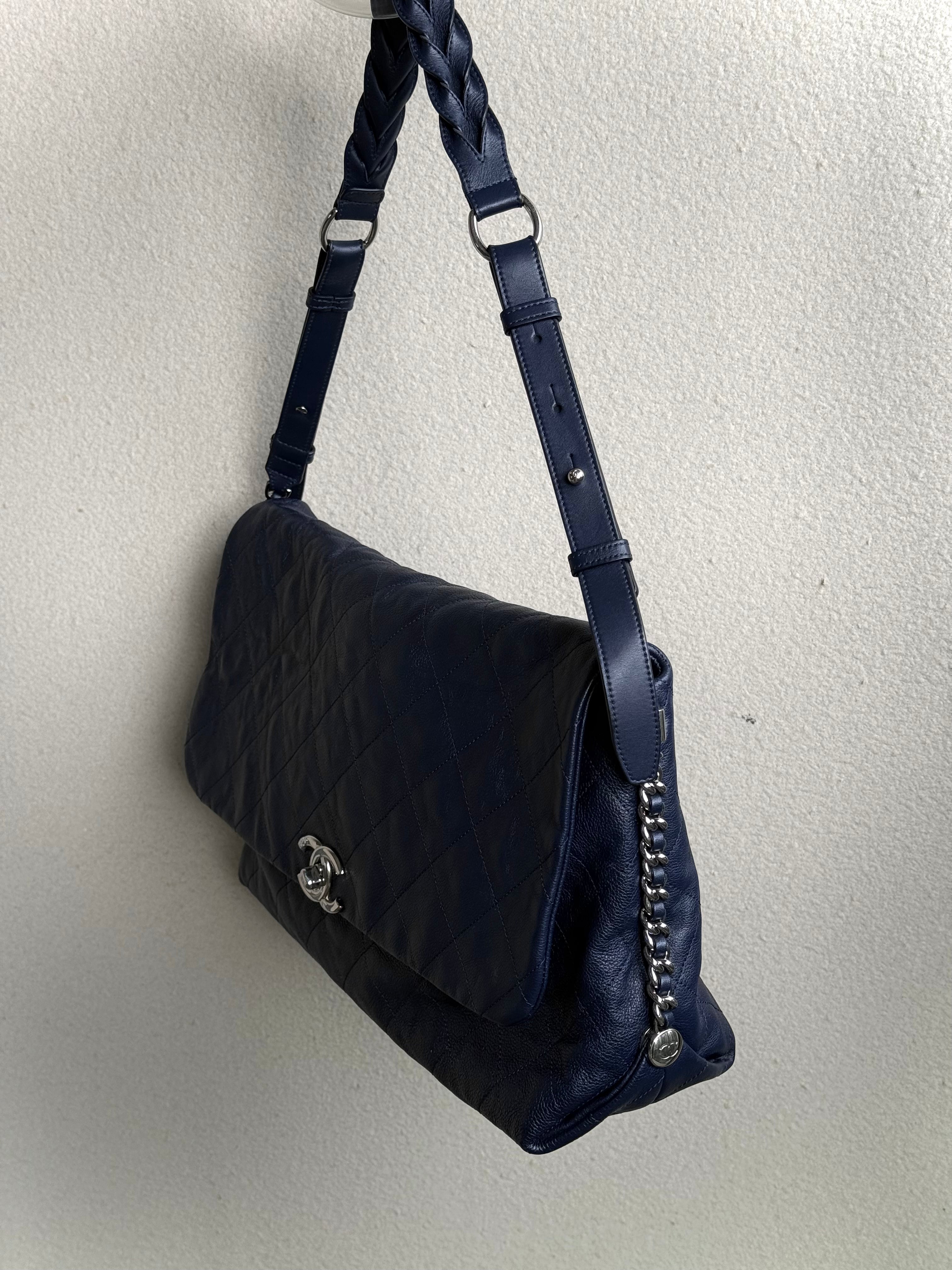 Chanel Navy Quilted Leather Relax CC Shoulder Bag