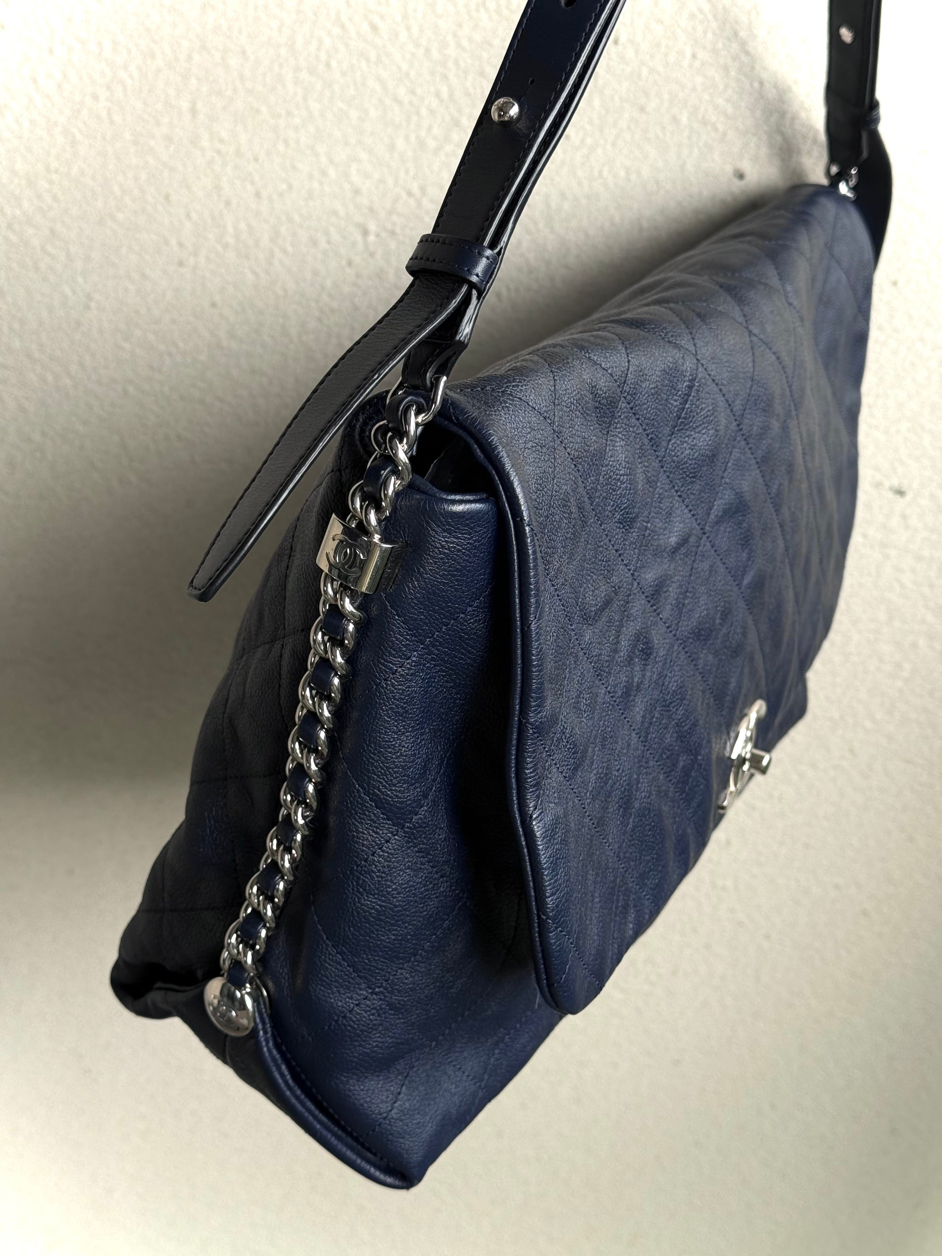 Chanel Navy Quilted Leather Relax CC Shoulder Bag