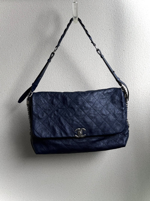Chanel Navy Quilted Leather Relax CC Shoulder Bag