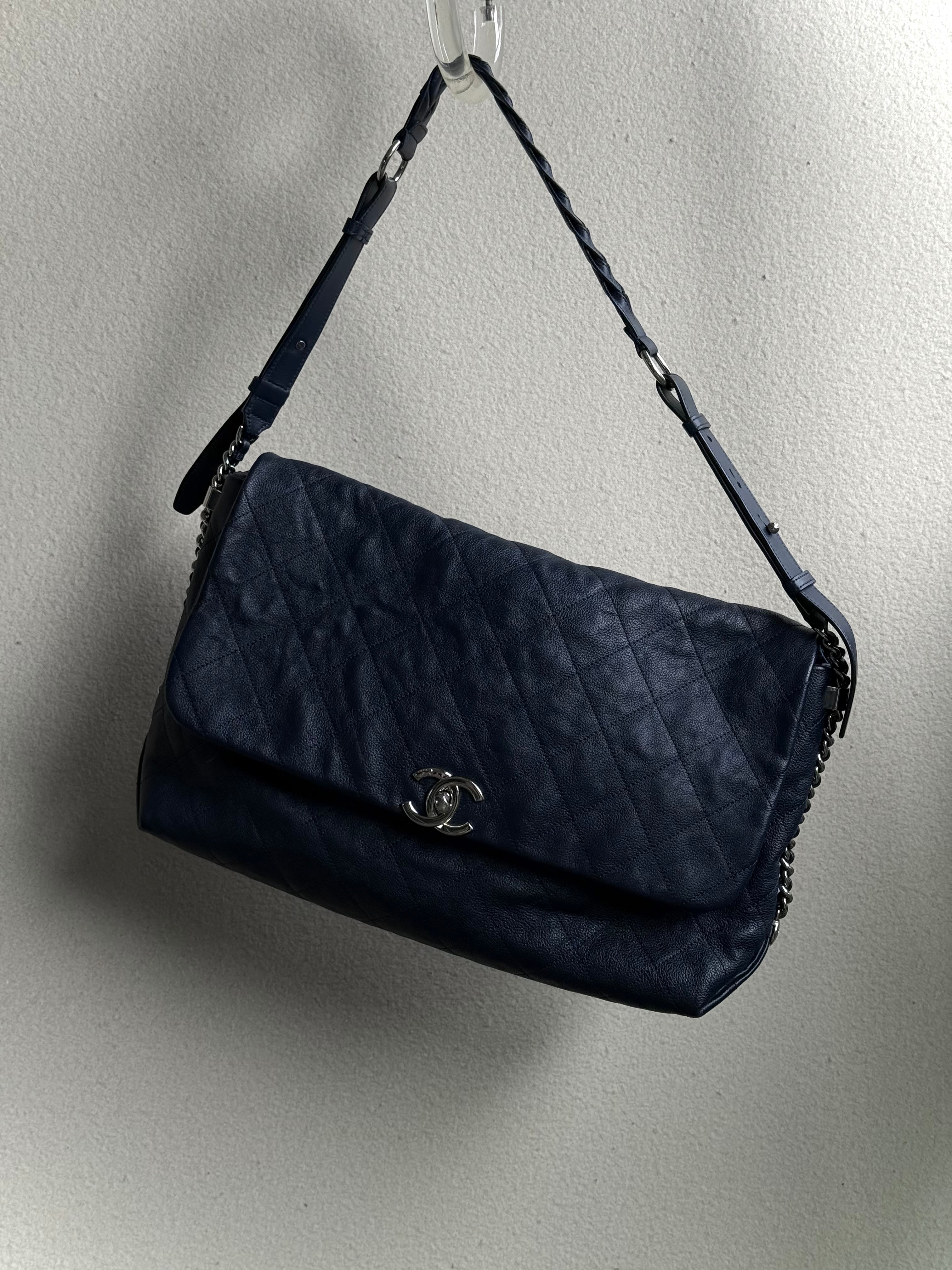 Chanel Navy Quilted Leather Relax CC Shoulder Bag