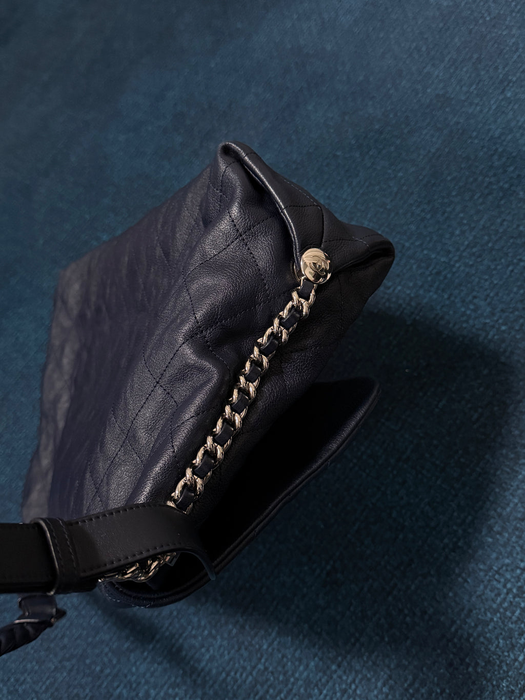 Chanel Navy Quilted Leather Relax CC Shoulder Bag