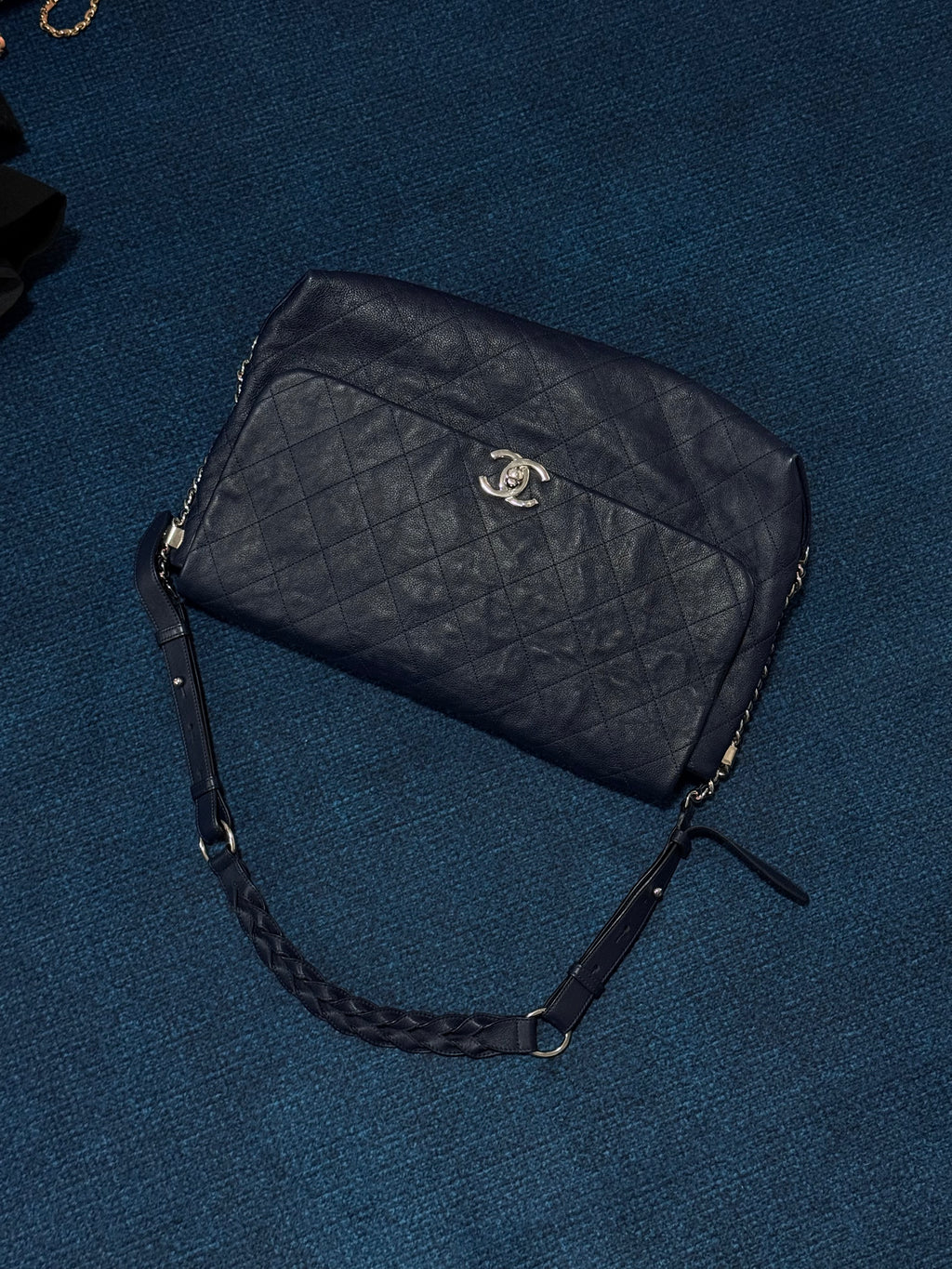 Chanel Navy Quilted Leather Relax CC Shoulder Bag