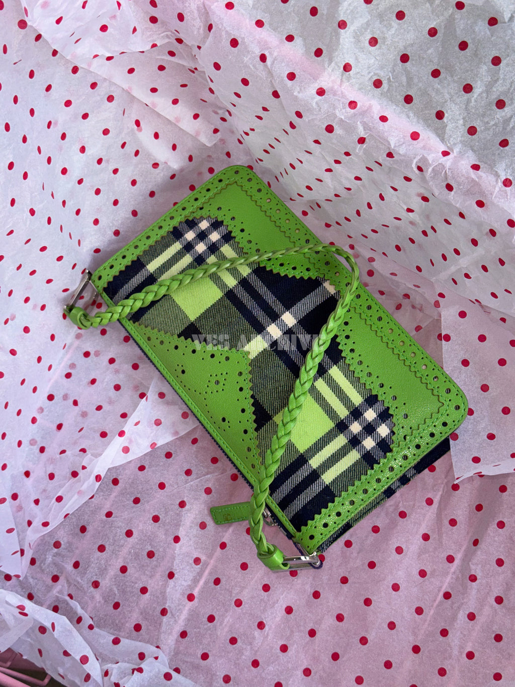 Dior 2004 Runway Green Lace Plaid Shoulder Bag