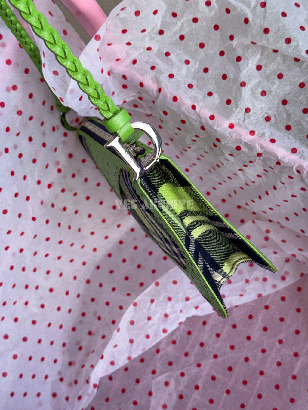 Dior 2004 Runway Green Lace Plaid Shoulder Bag