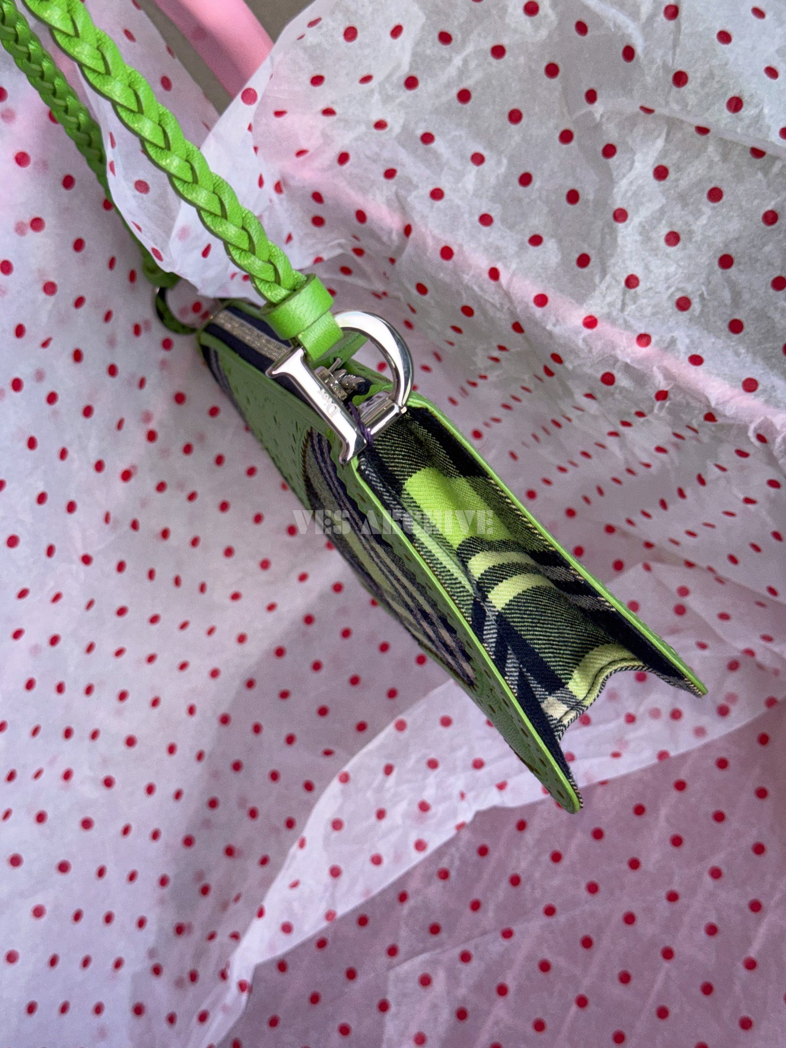Dior 2004 Runway Green Lace Plaid Shoulder Bag