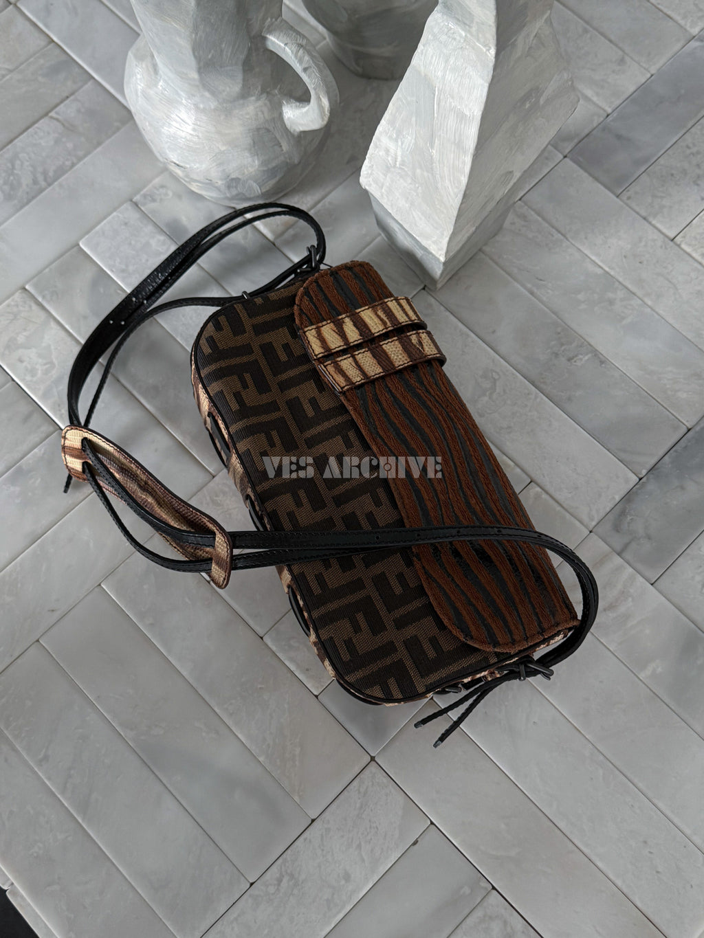 Fendi Zucca Rare Limited Zebra Patchwork Baguette Bag