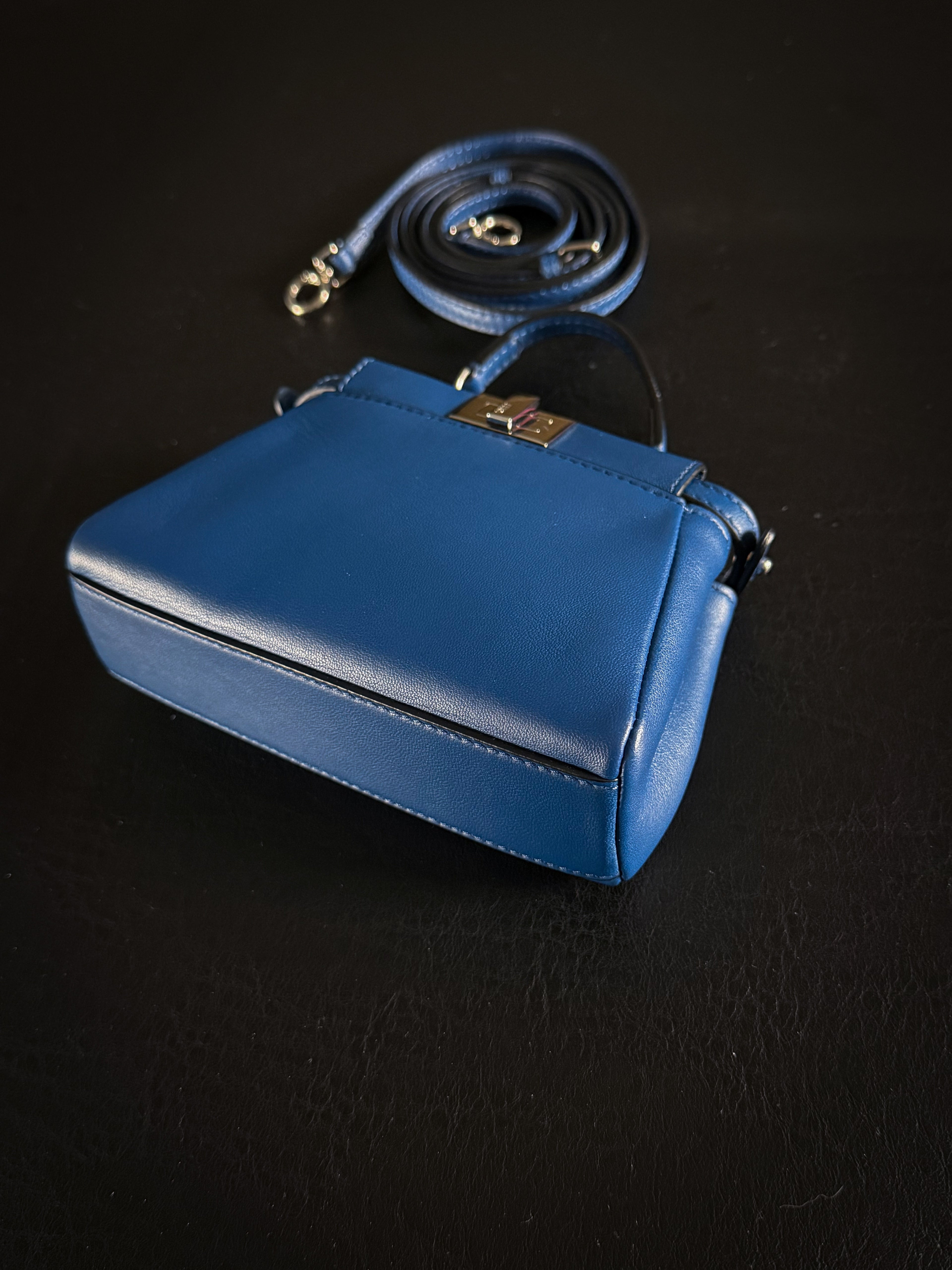 Fendi Blue Leather Micro Peekaboo Crossbody Bag