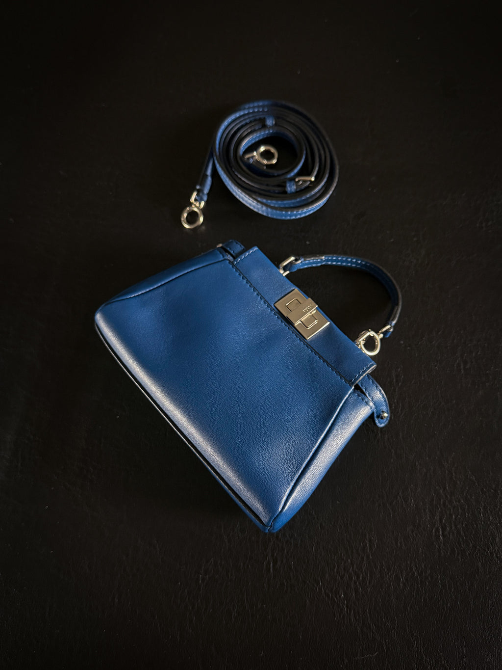 Fendi Blue Leather Micro Peekaboo Crossbody Bag