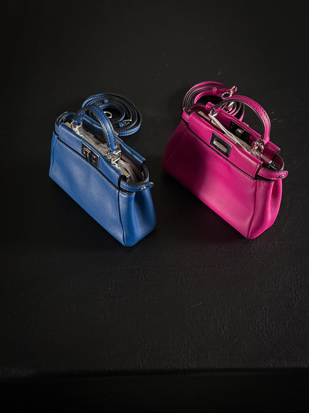 Fendi Blue Leather Micro Peekaboo Crossbody Bag