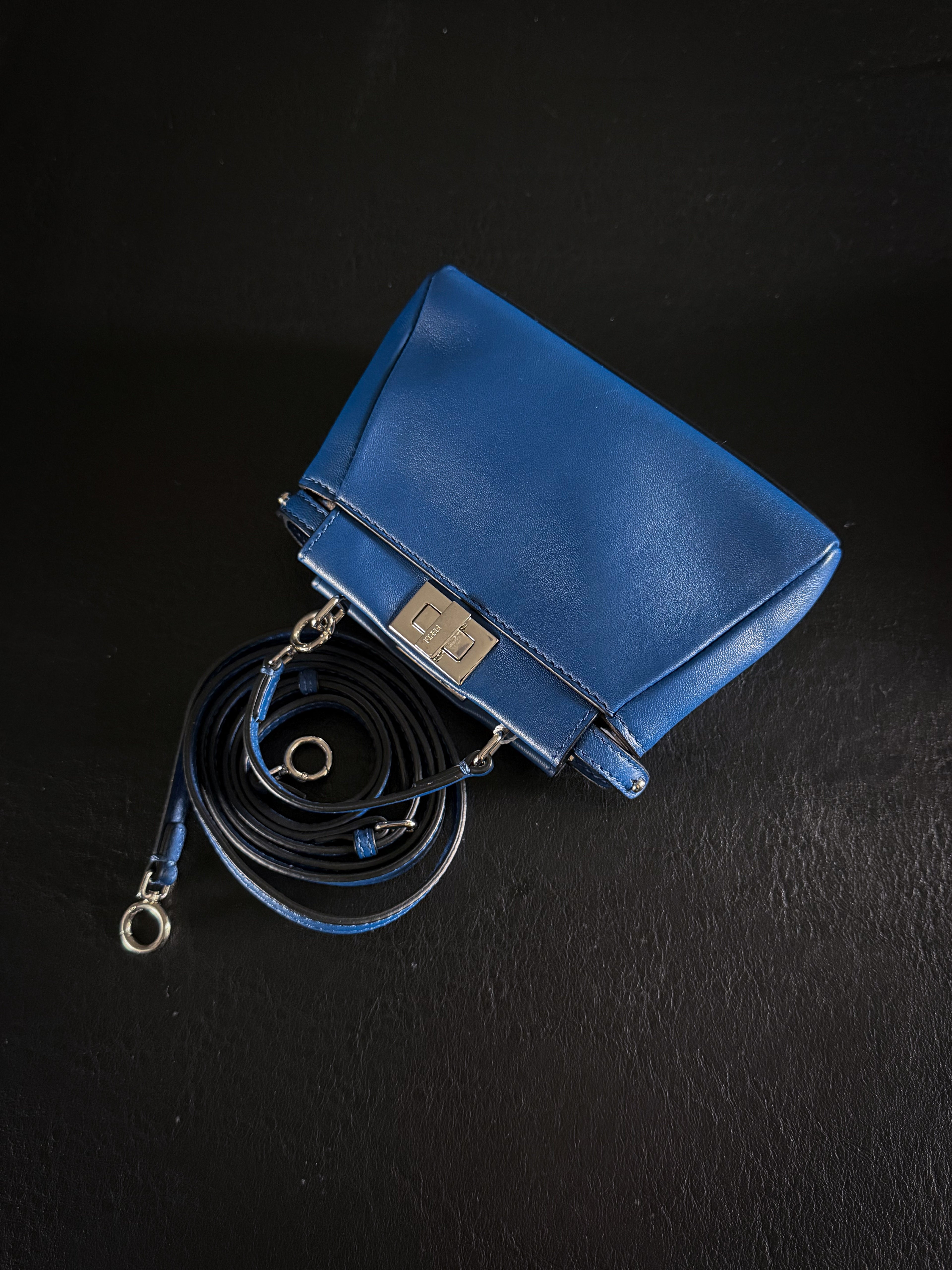 Fendi Blue Leather Micro Peekaboo Crossbody Bag