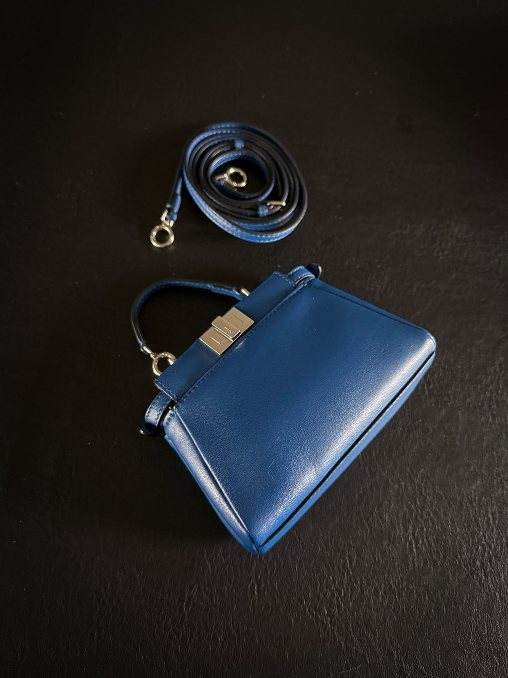 Fendi Blue Leather Micro Peekaboo Crossbody Bag
