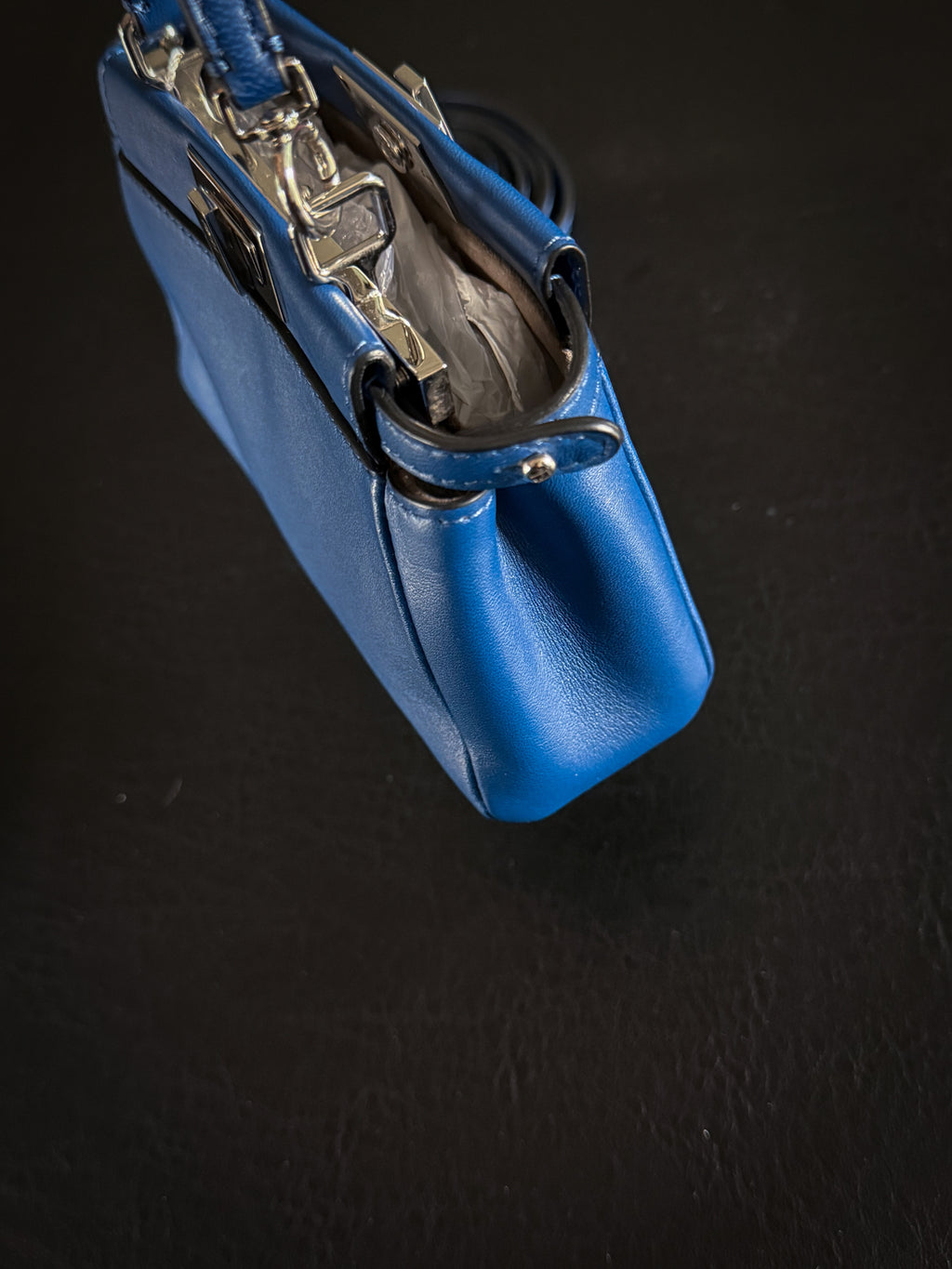 Fendi Blue Leather Micro Peekaboo Crossbody Bag