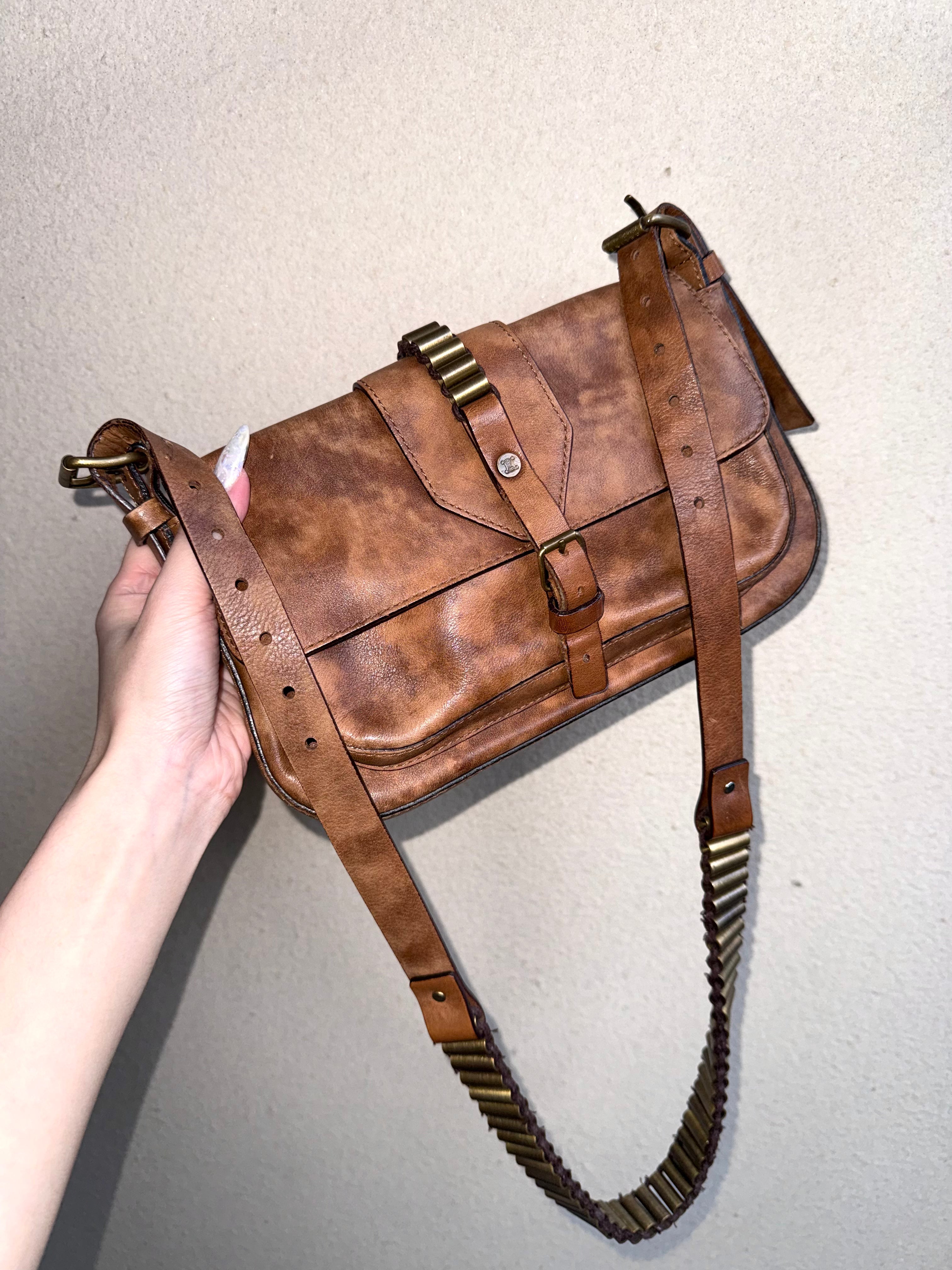 Celine Brown Leather Flap Shoulder Bag