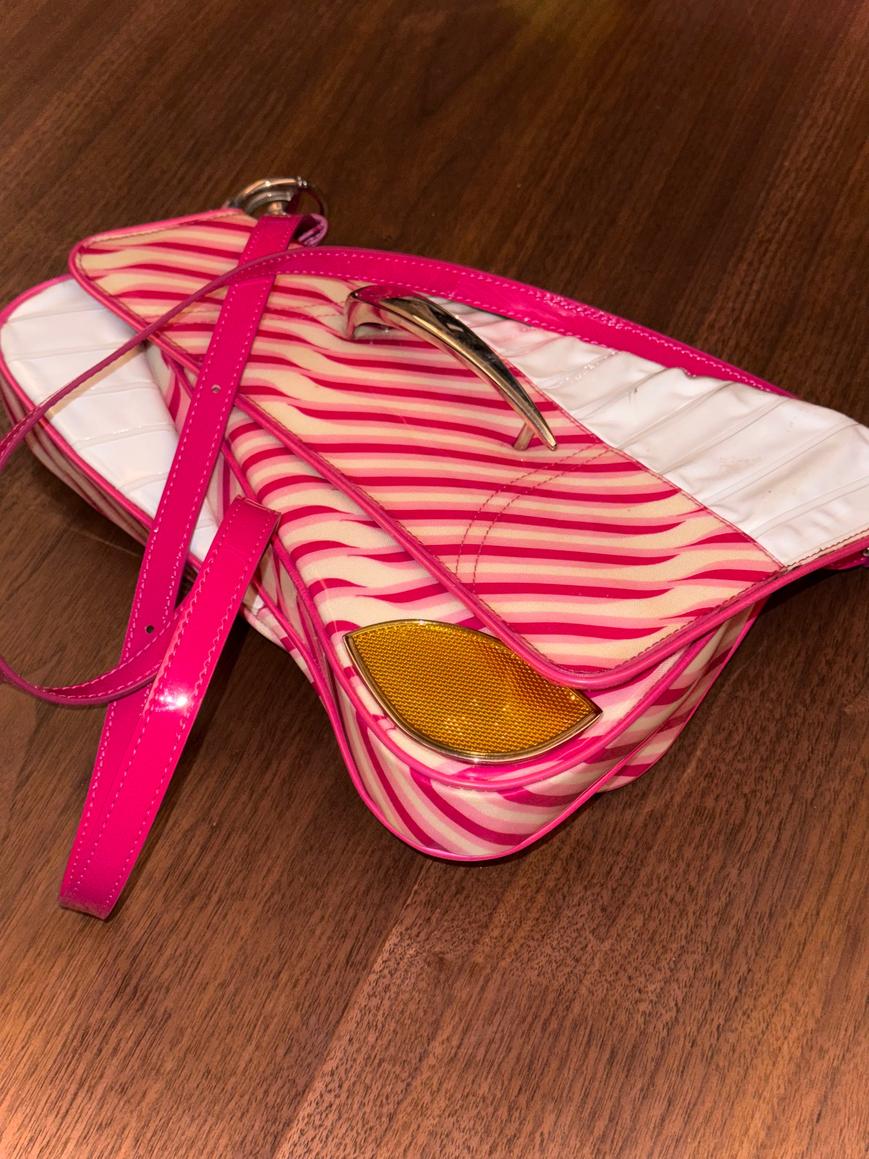 Dior 1947 Cadillac Saddle Bag in Pink Candy Stripes