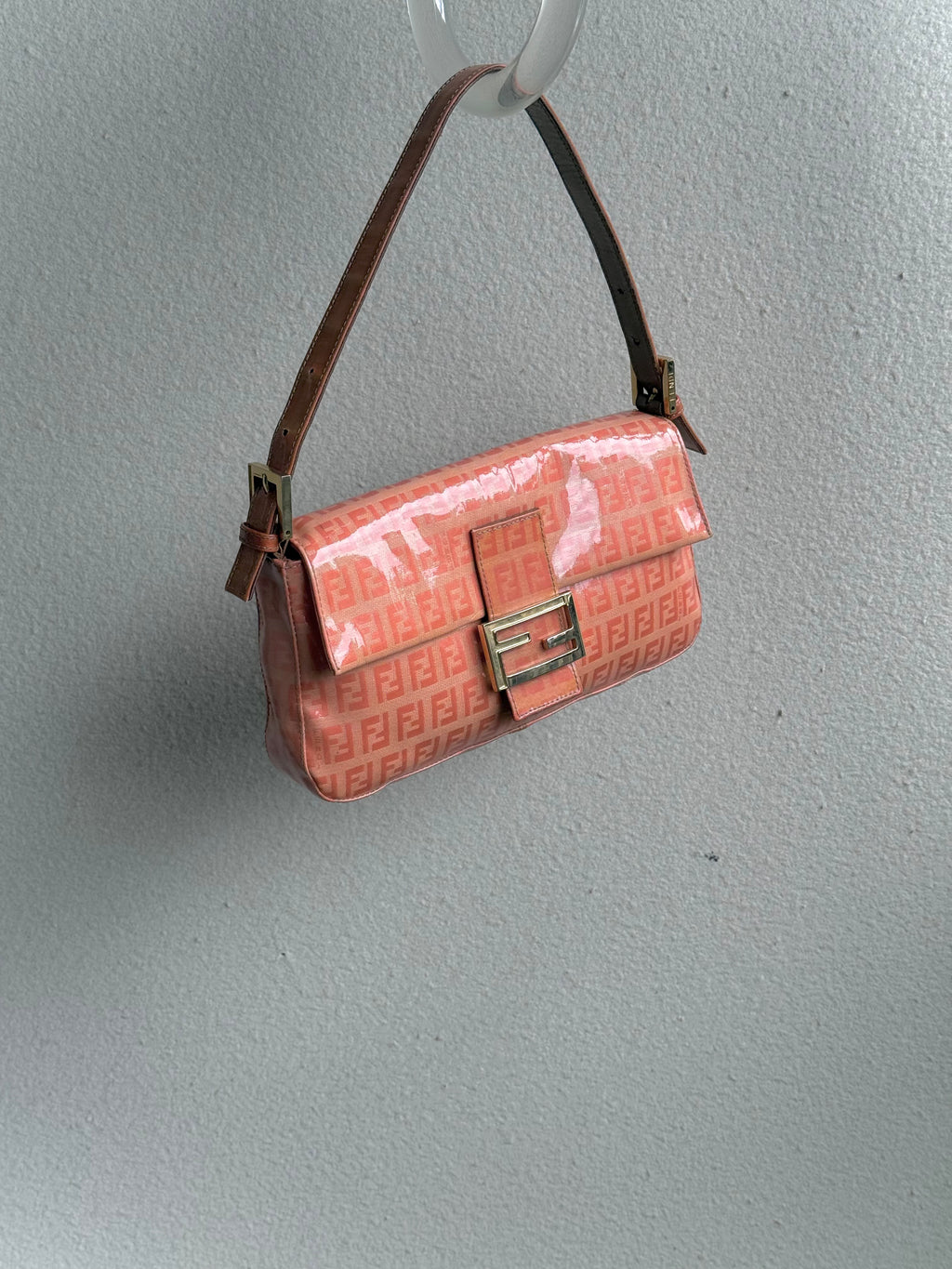 Fendi Vintage Zucca Baguette Bag in Pink Orange
