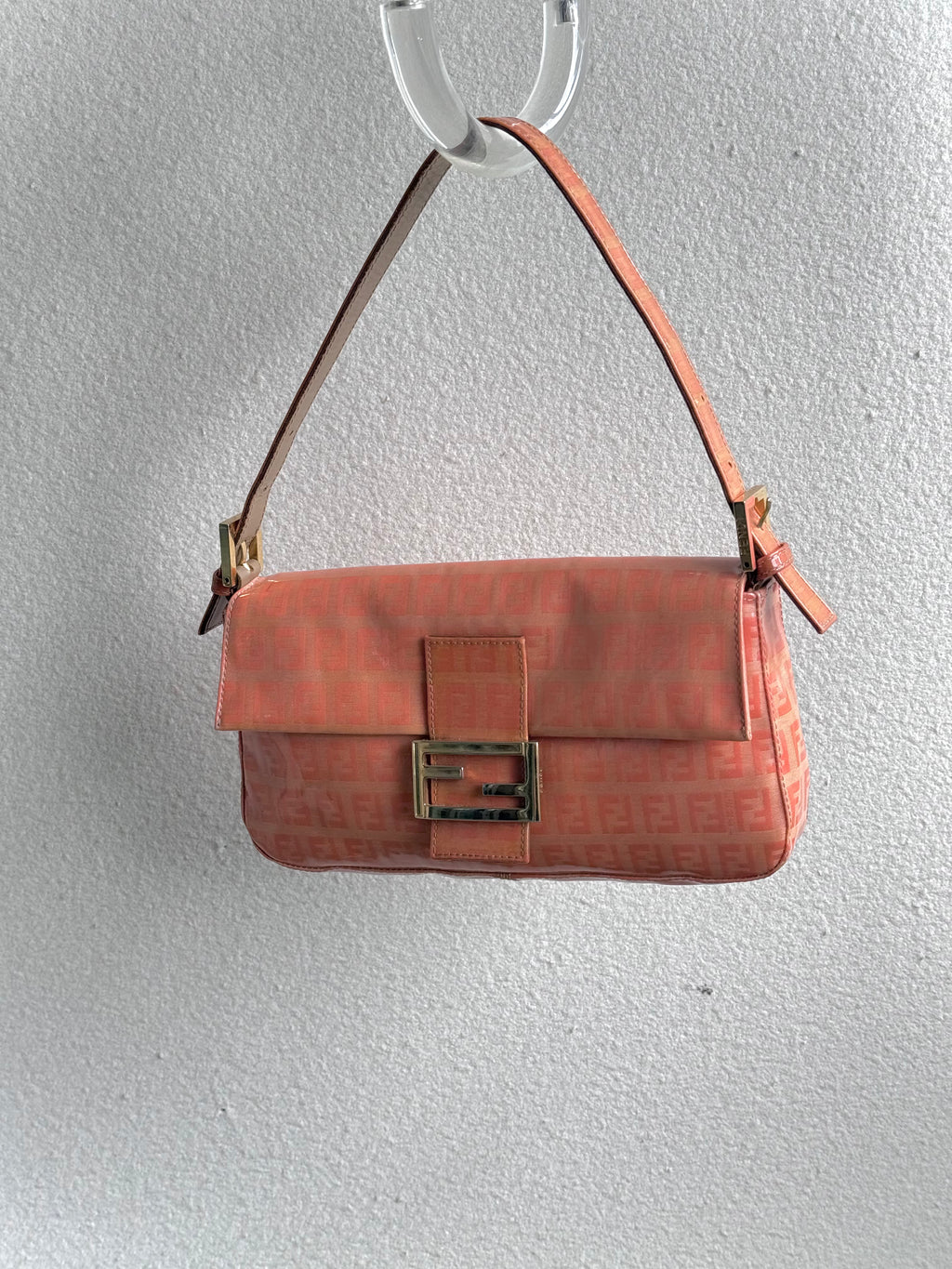 Fendi Vintage Zucca Baguette Bag in Pink Orange