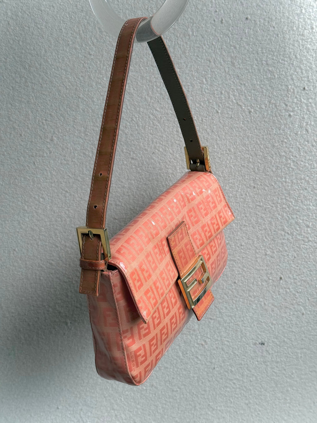 Fendi Vintage Zucca Baguette Bag in Pink Orange