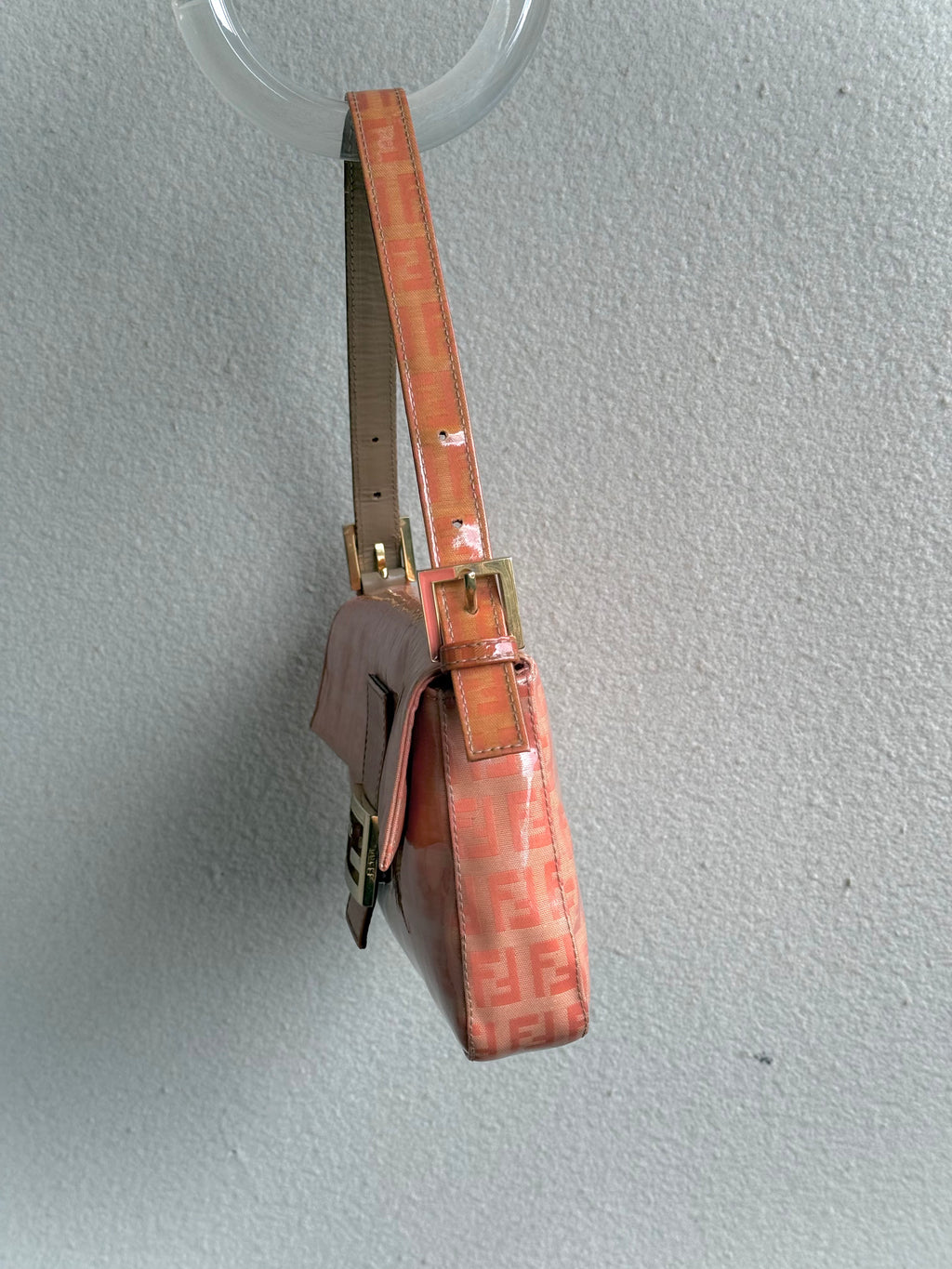 Fendi Vintage Zucca Baguette Bag in Pink Orange