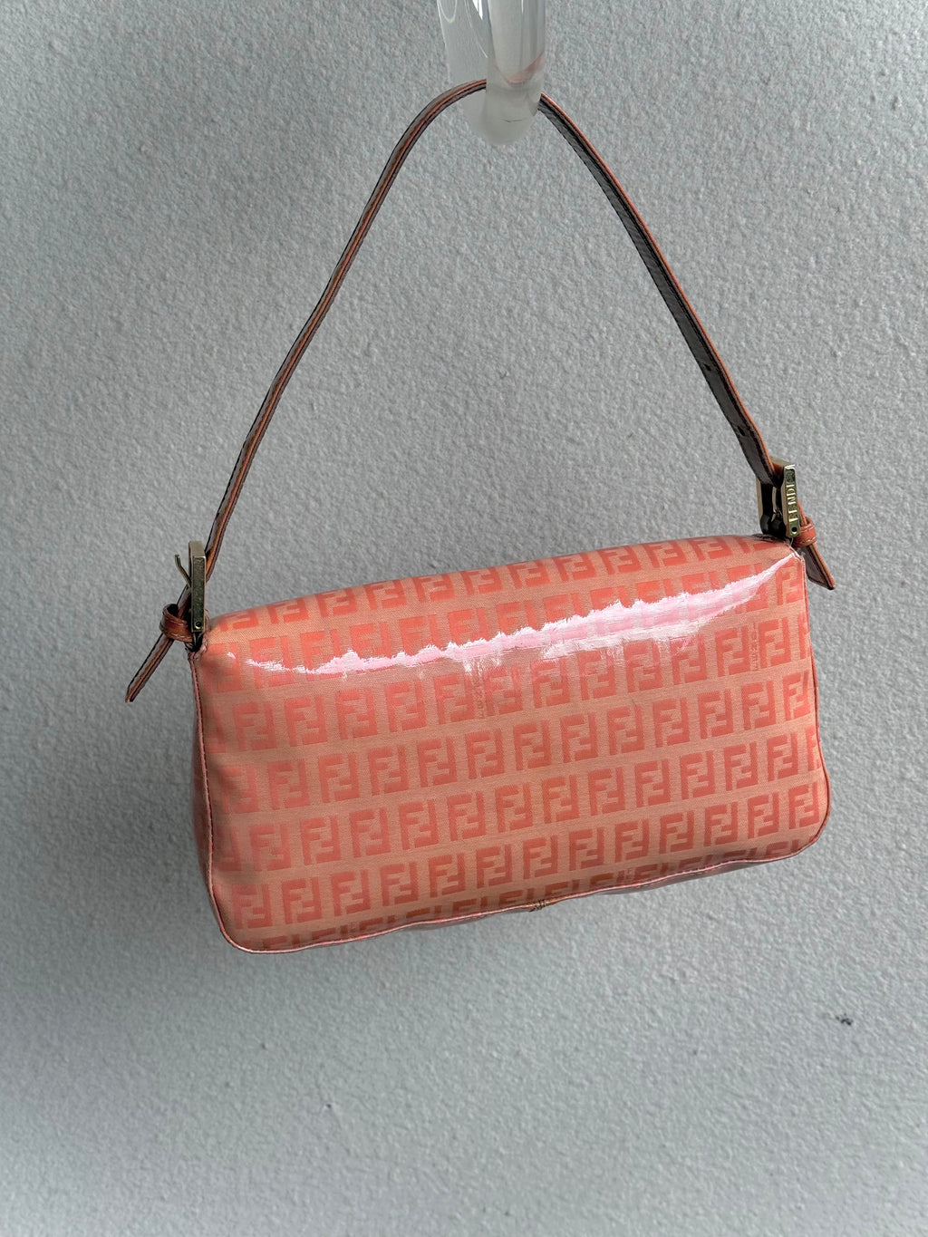 Fendi Vintage Zucca Baguette Bag in Pink Orange