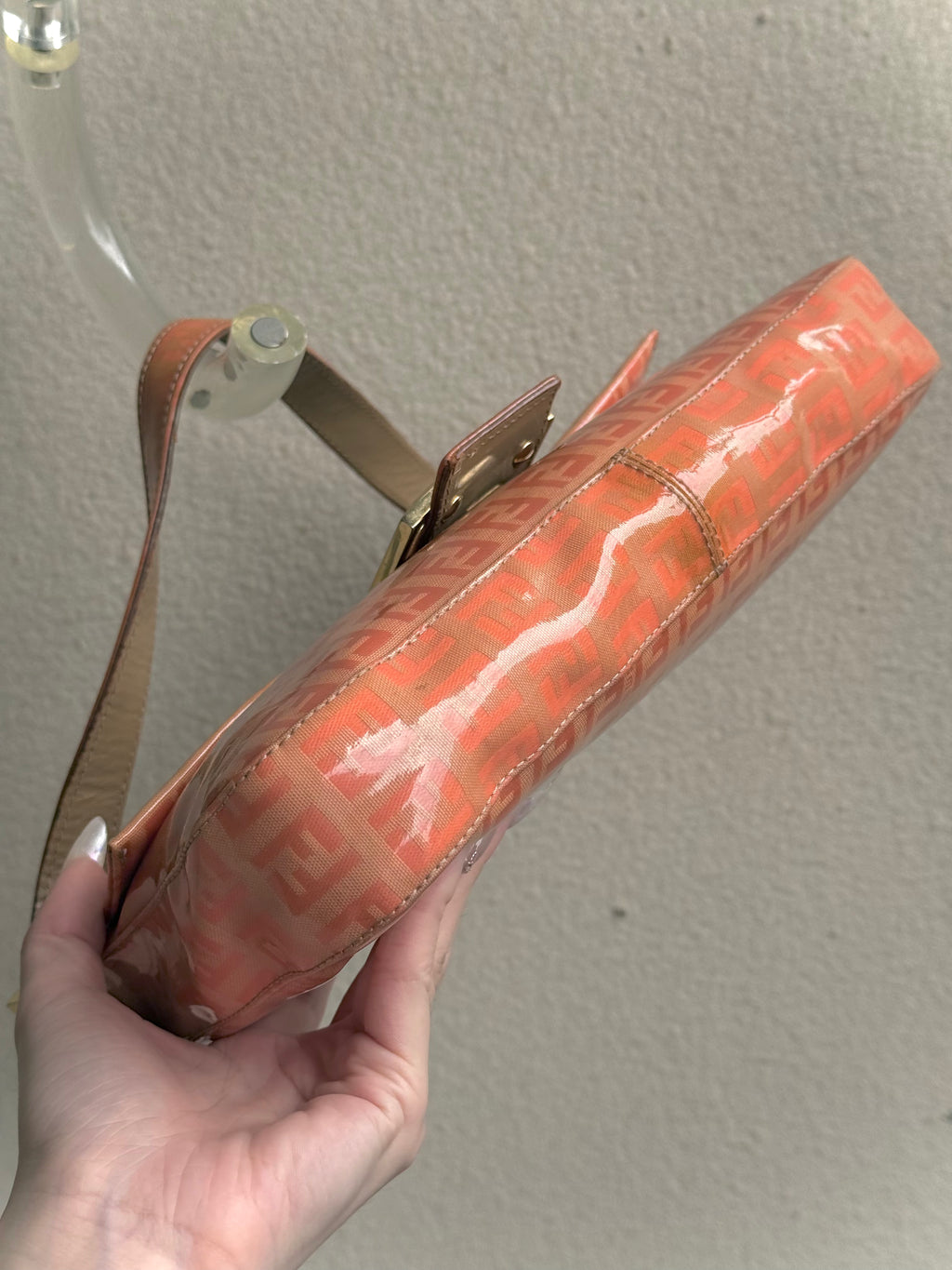 Fendi Vintage Zucca Baguette Bag in Pink Orange