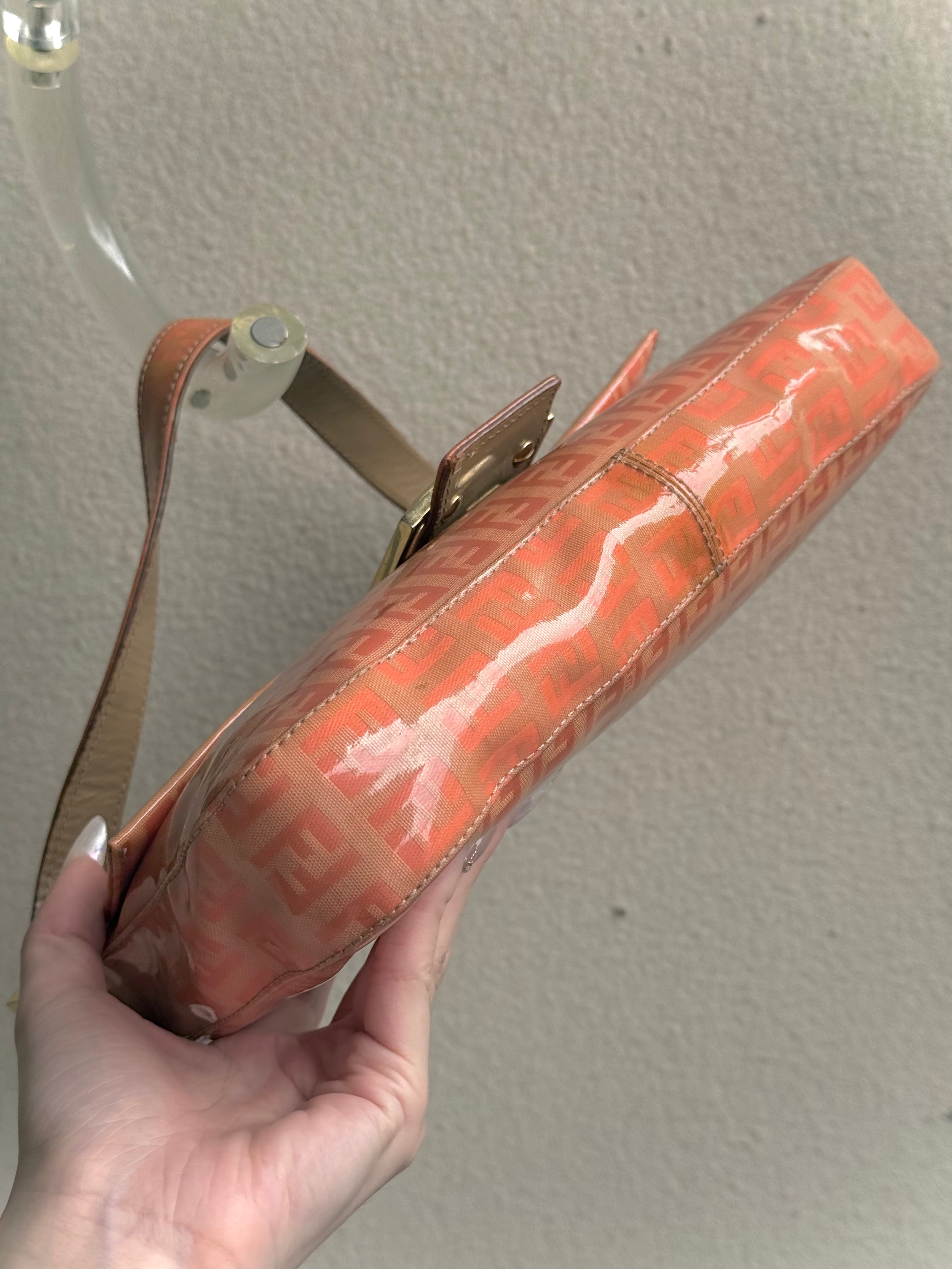 Fendi Vintage Zucca Baguette Bag in Pink Orange
