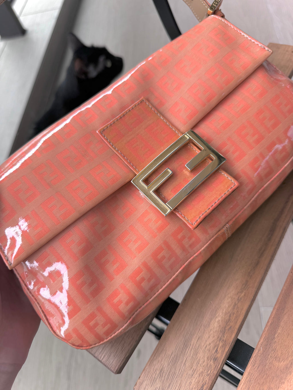 Fendi Vintage Zucca Baguette Bag in Pink Orange