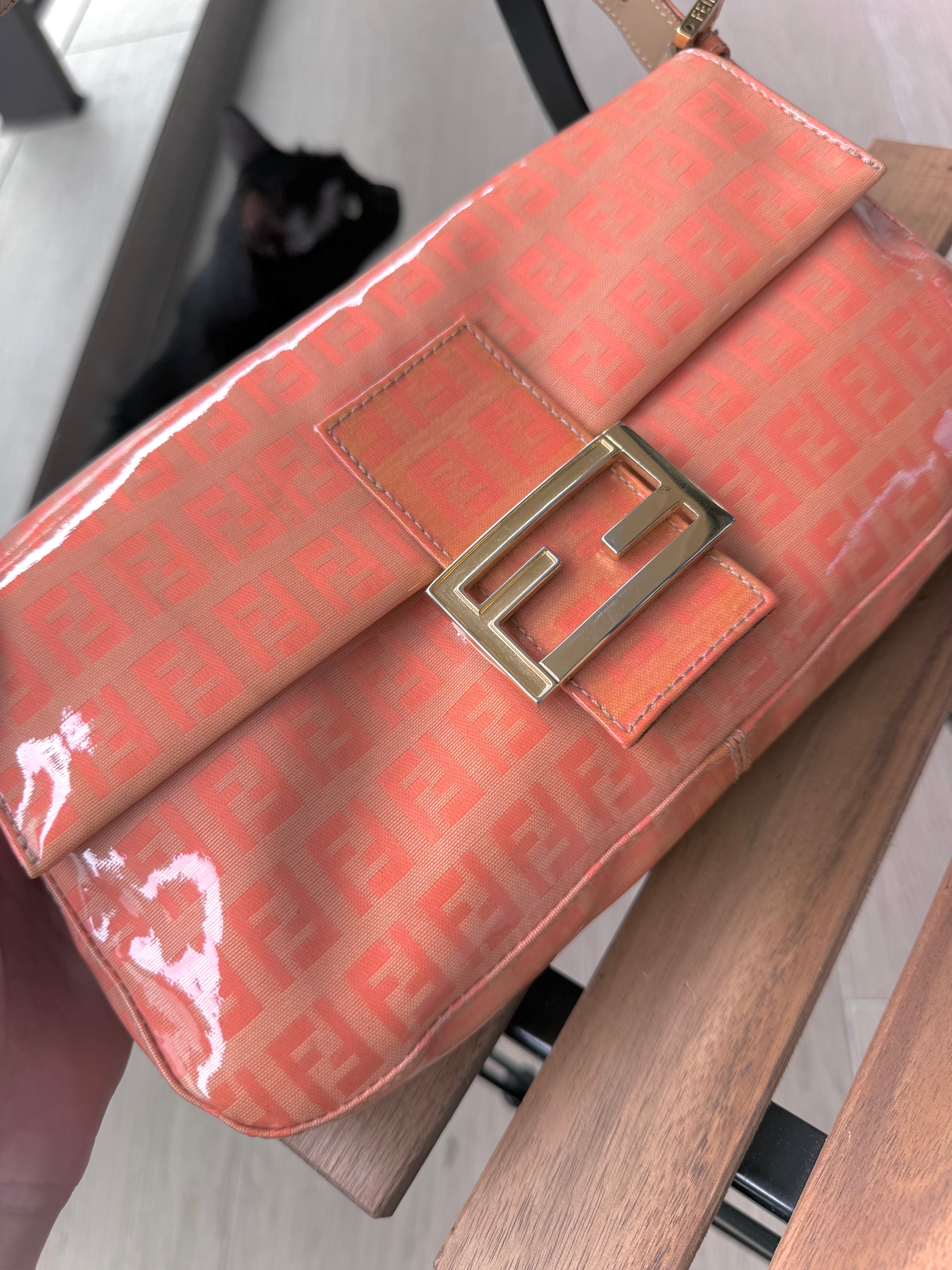 Fendi Vintage Zucca Baguette Bag in Pink Orange