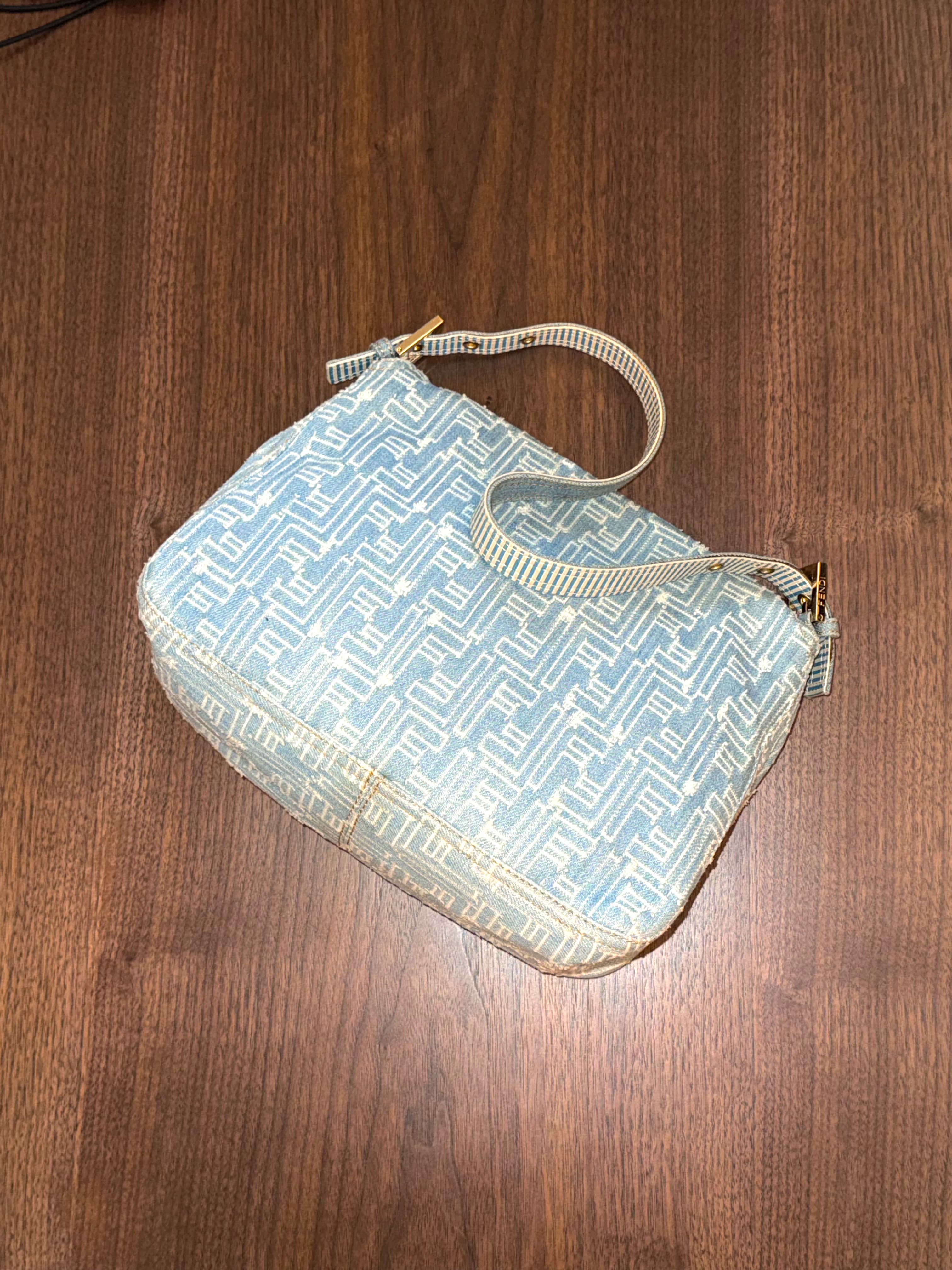 Fendi Denim Patchwork Large Baguette Bag