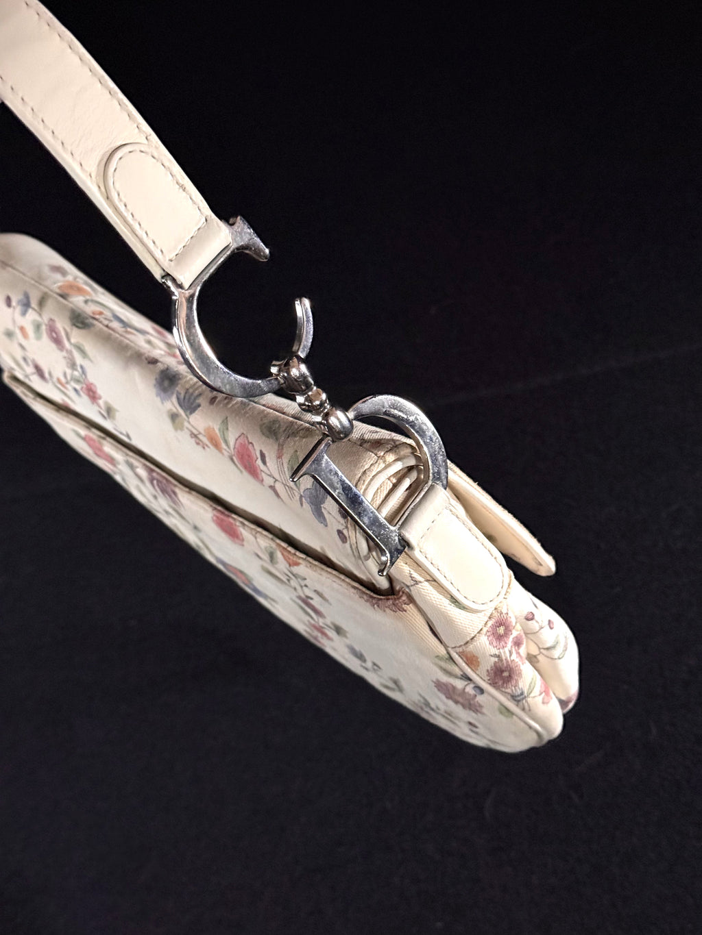 Christian Dior Limited Edition White Floral Canvas Saddle Bag