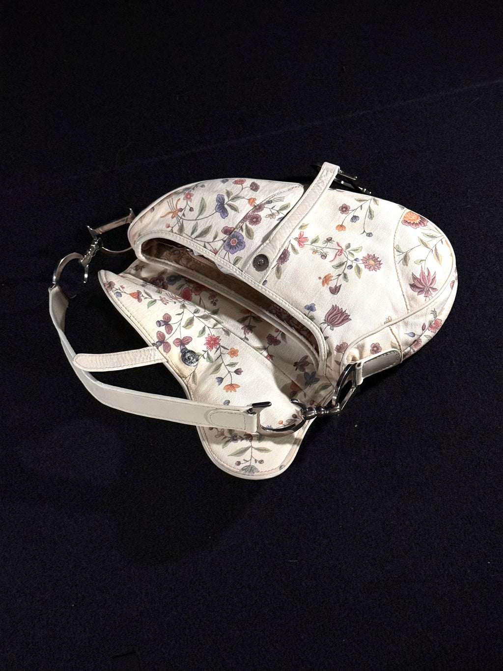 Christian Dior Limited Edition White Floral Canvas Saddle Bag