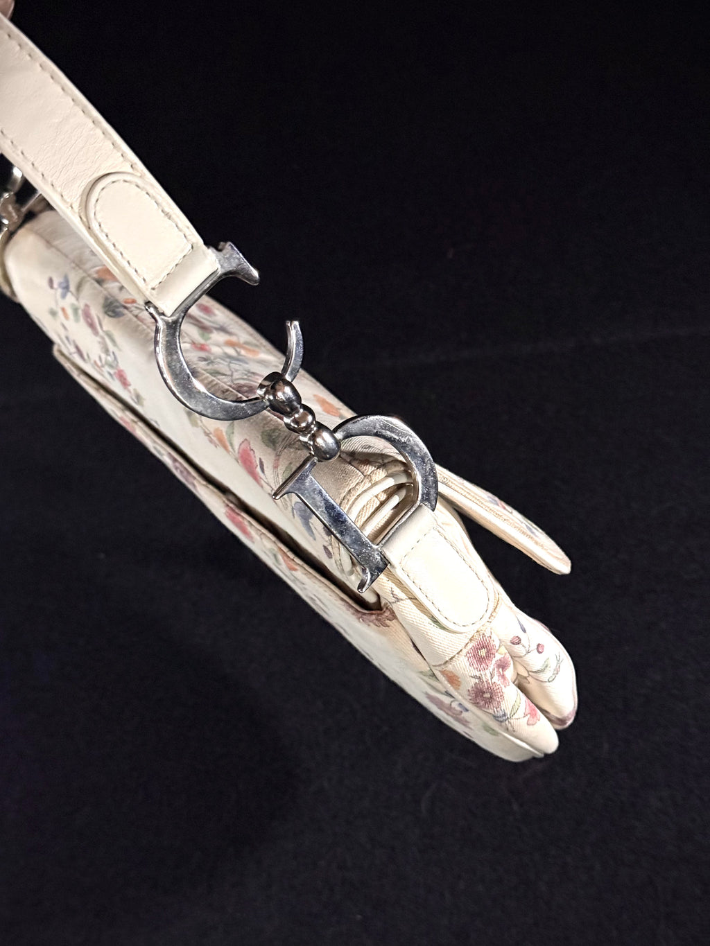 Christian Dior Limited Edition White Floral Canvas Saddle Bag