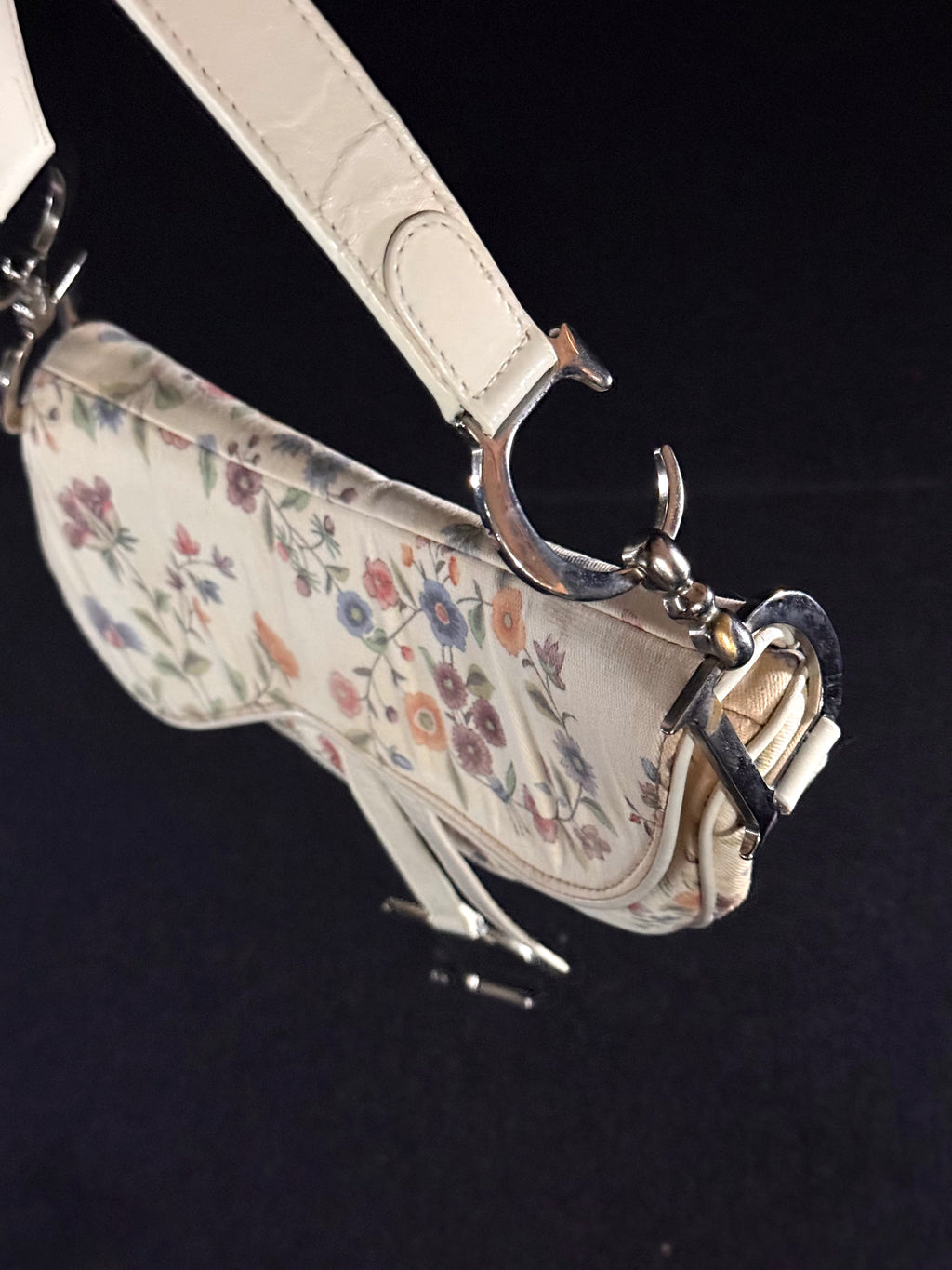 Christian Dior Limited Edition White Floral Canvas Saddle Bag