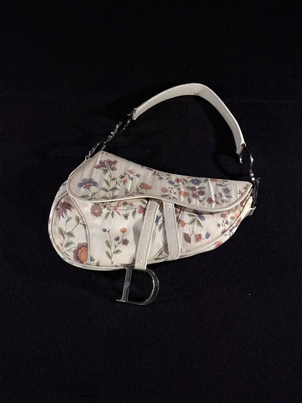 Christian Dior Limited Edition White Floral Canvas Saddle Bag
