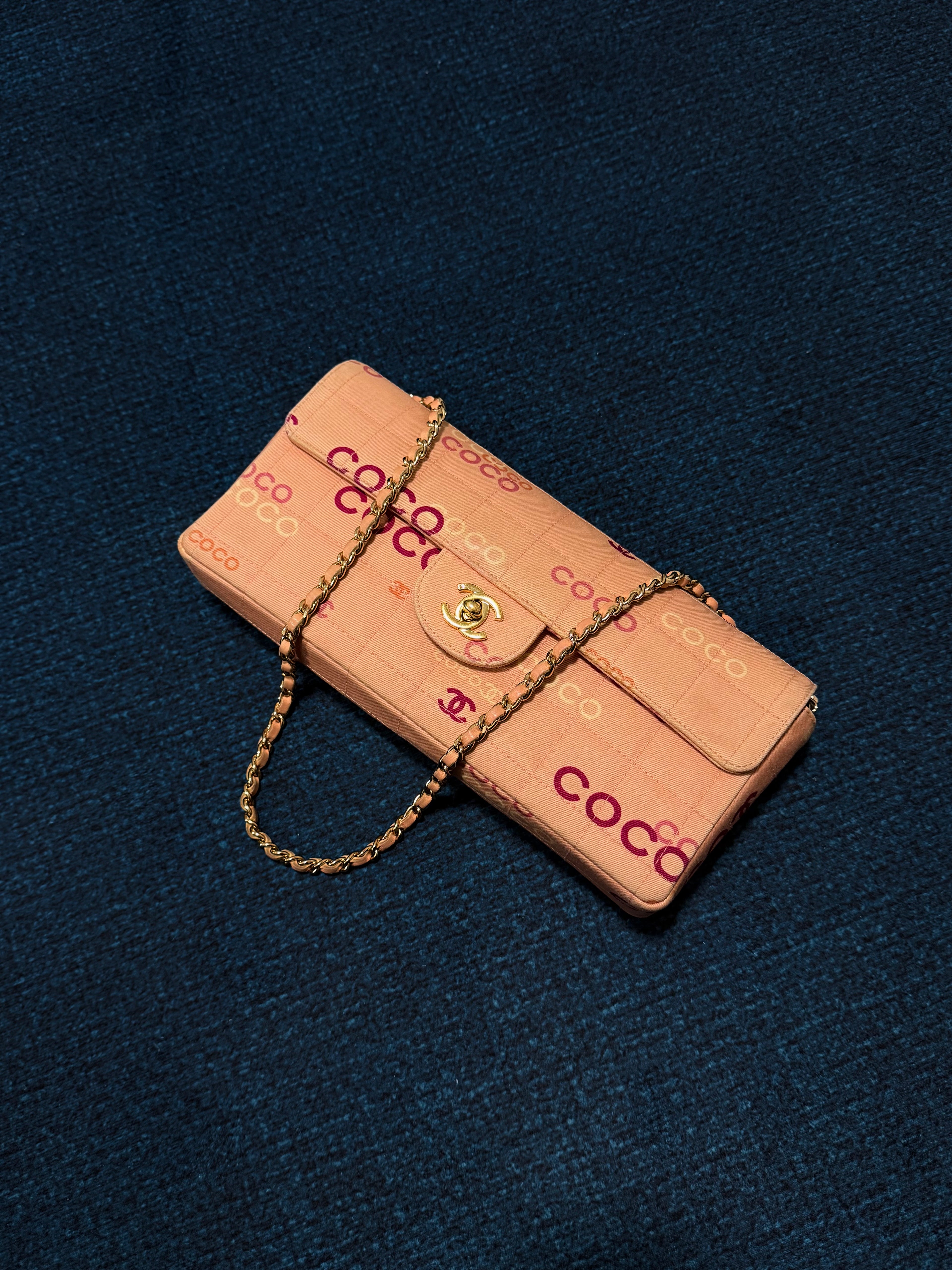 Chanel Pink Canvas COCO East West Choco Bar Shoulder Bag