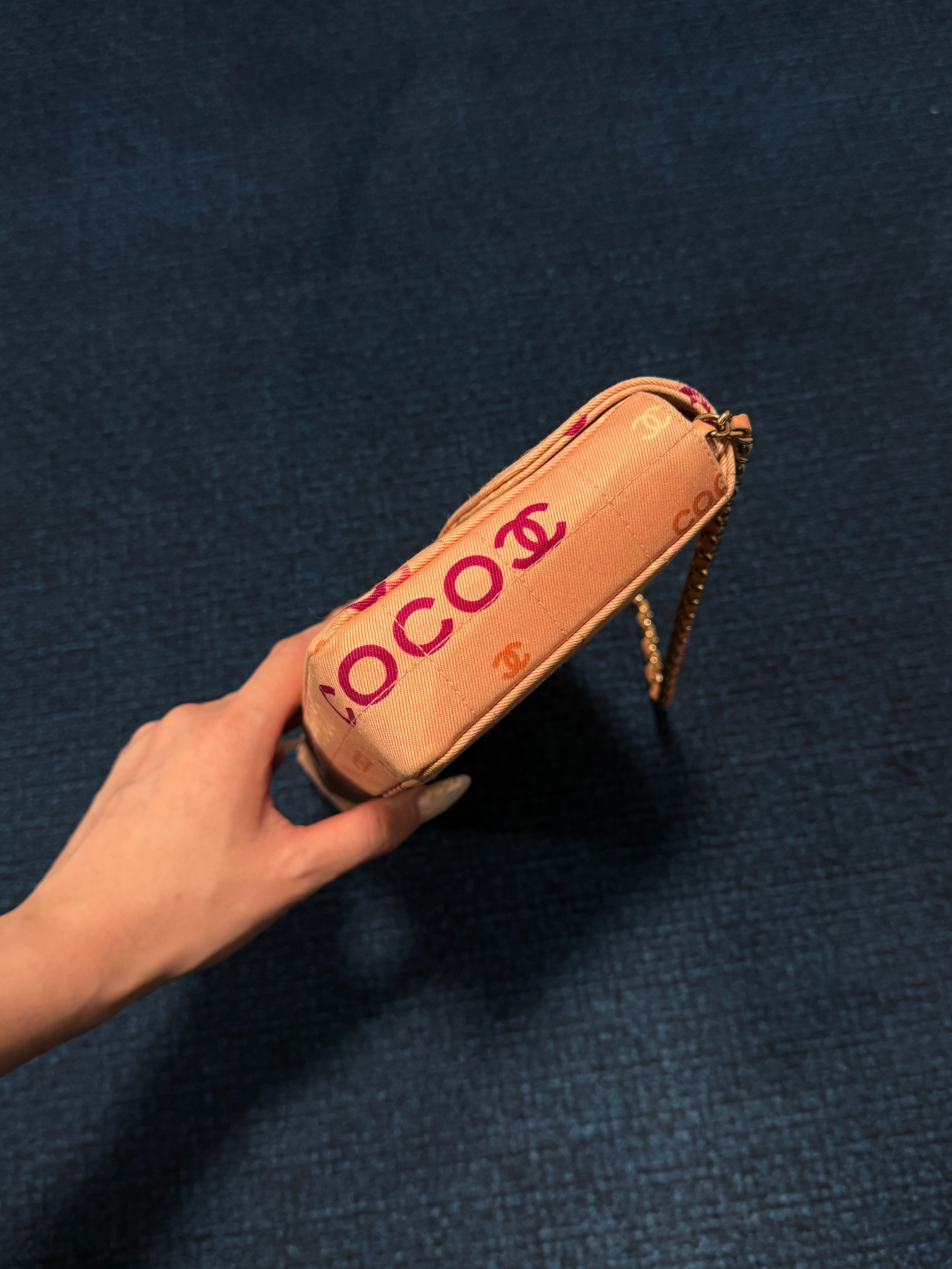 Chanel Pink Canvas COCO East West Choco Bar Shoulder Bag