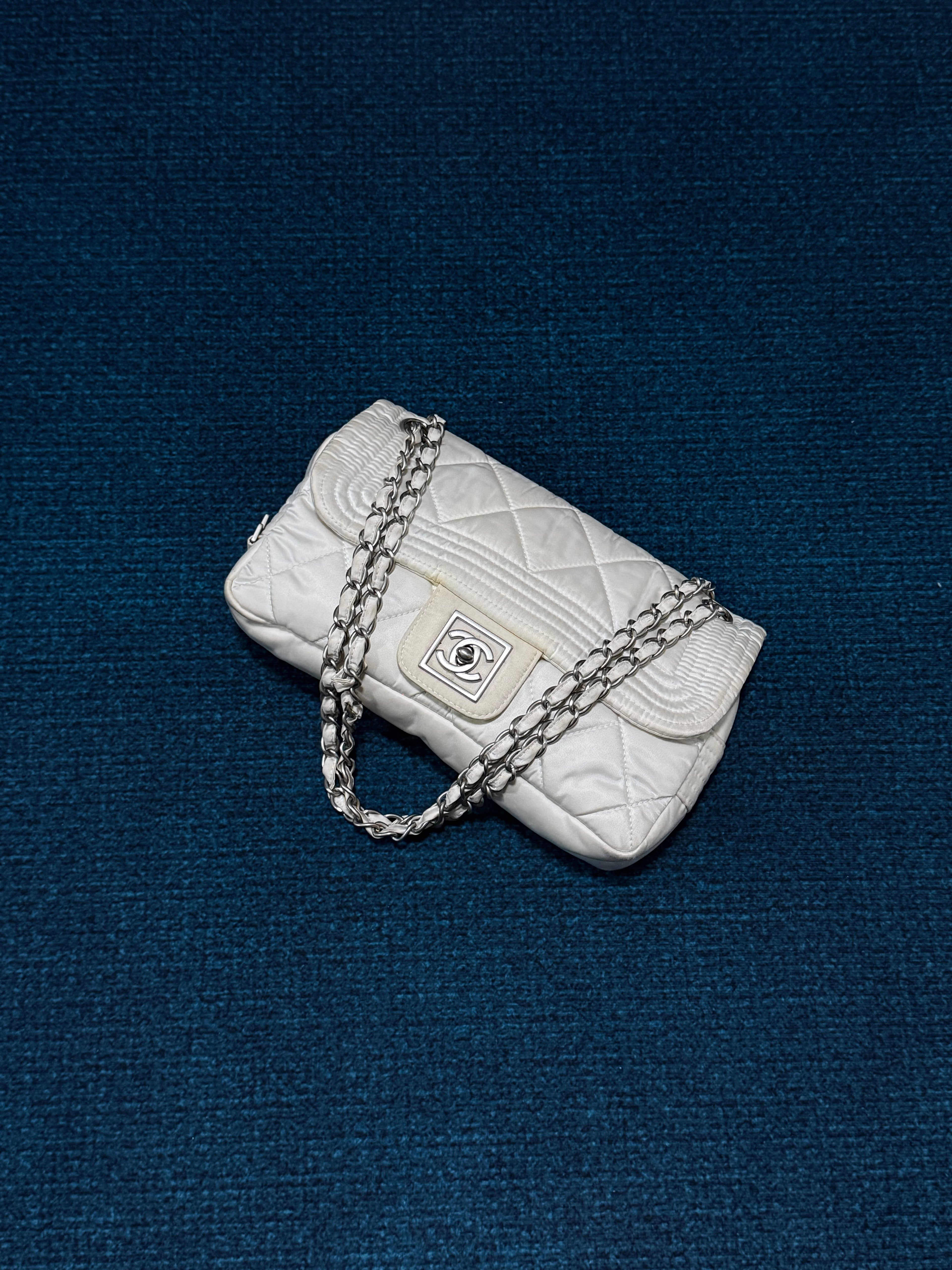 Chanel 2005 White Nylon Ski Sport Flap Shoulder Bag