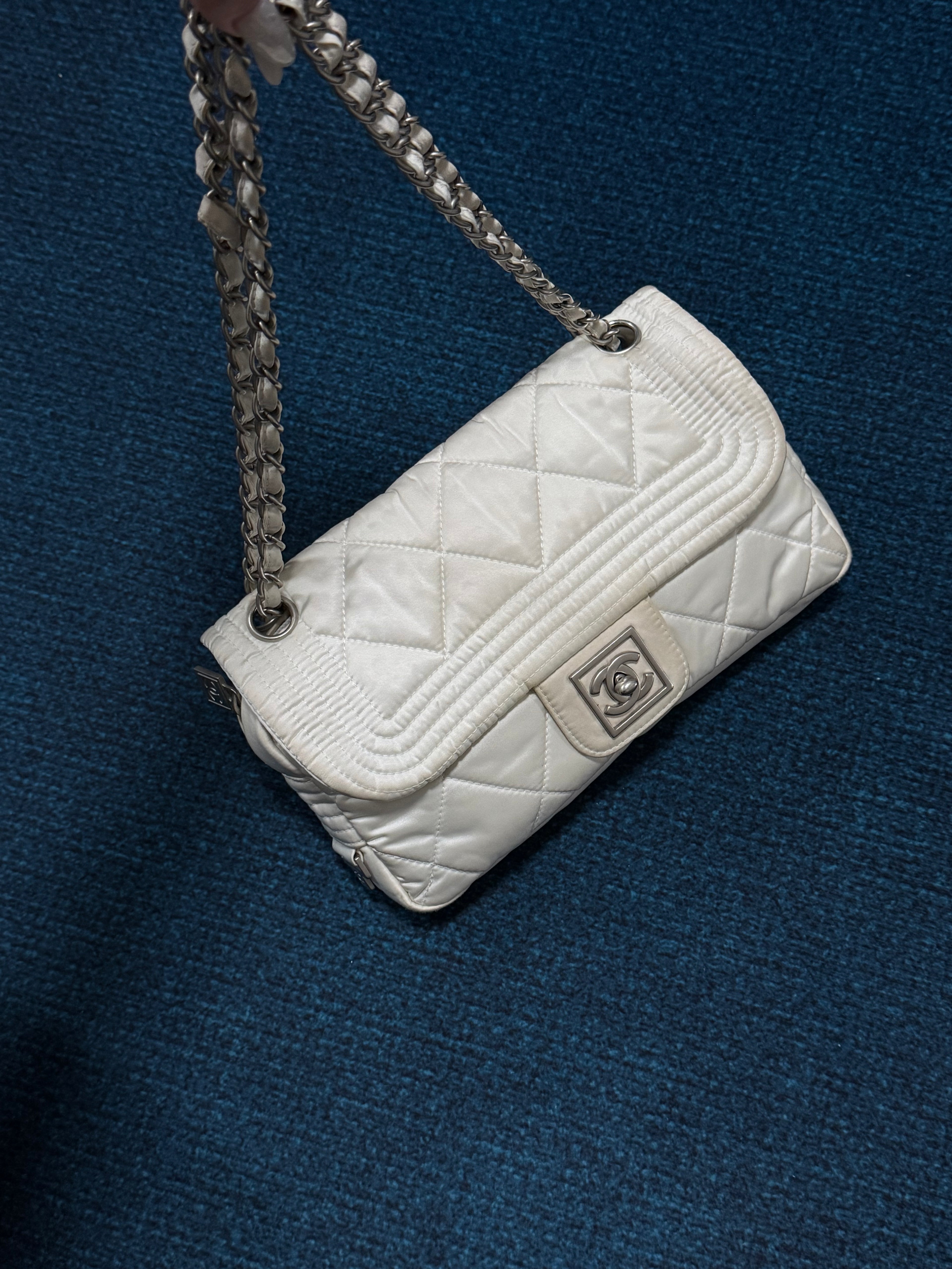 Chanel 2005 White Nylon Ski Sport Flap Shoulder Bag