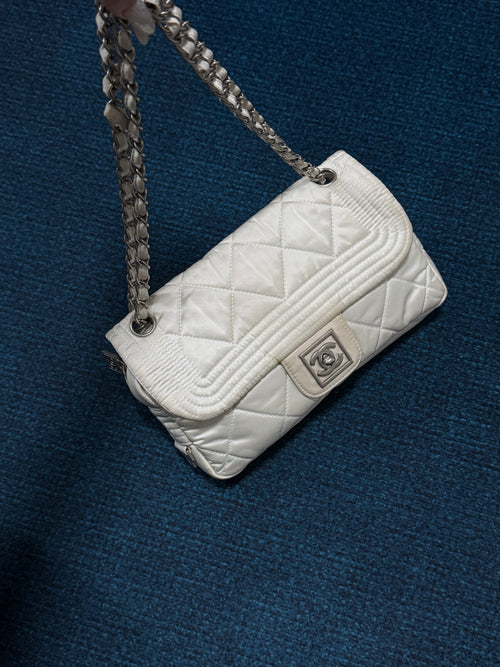 Chanel 2005 White Nylon Ski Sport Flap Shoulder Bag