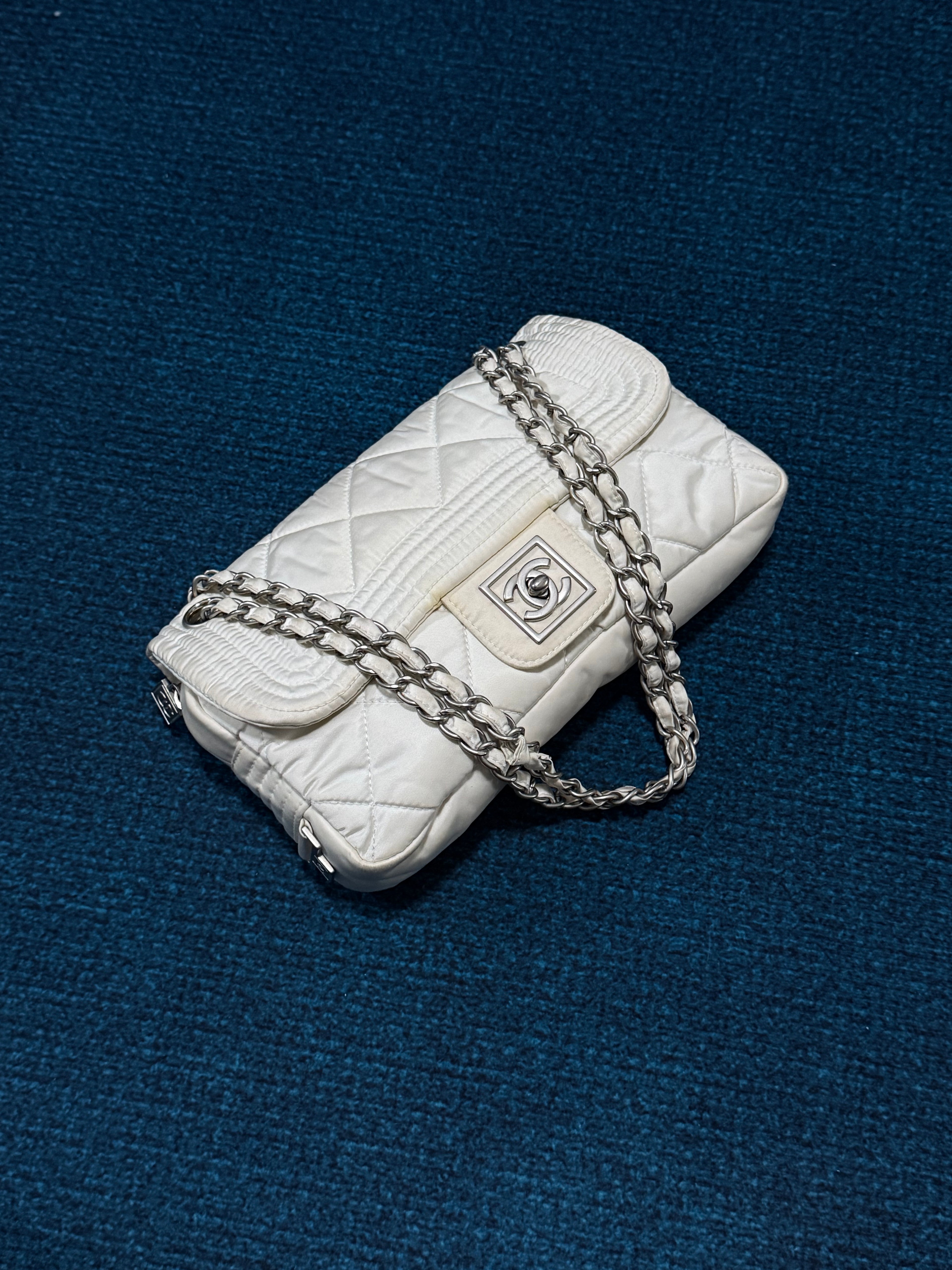 Chanel 2005 White Nylon Ski Sport Flap Shoulder Bag